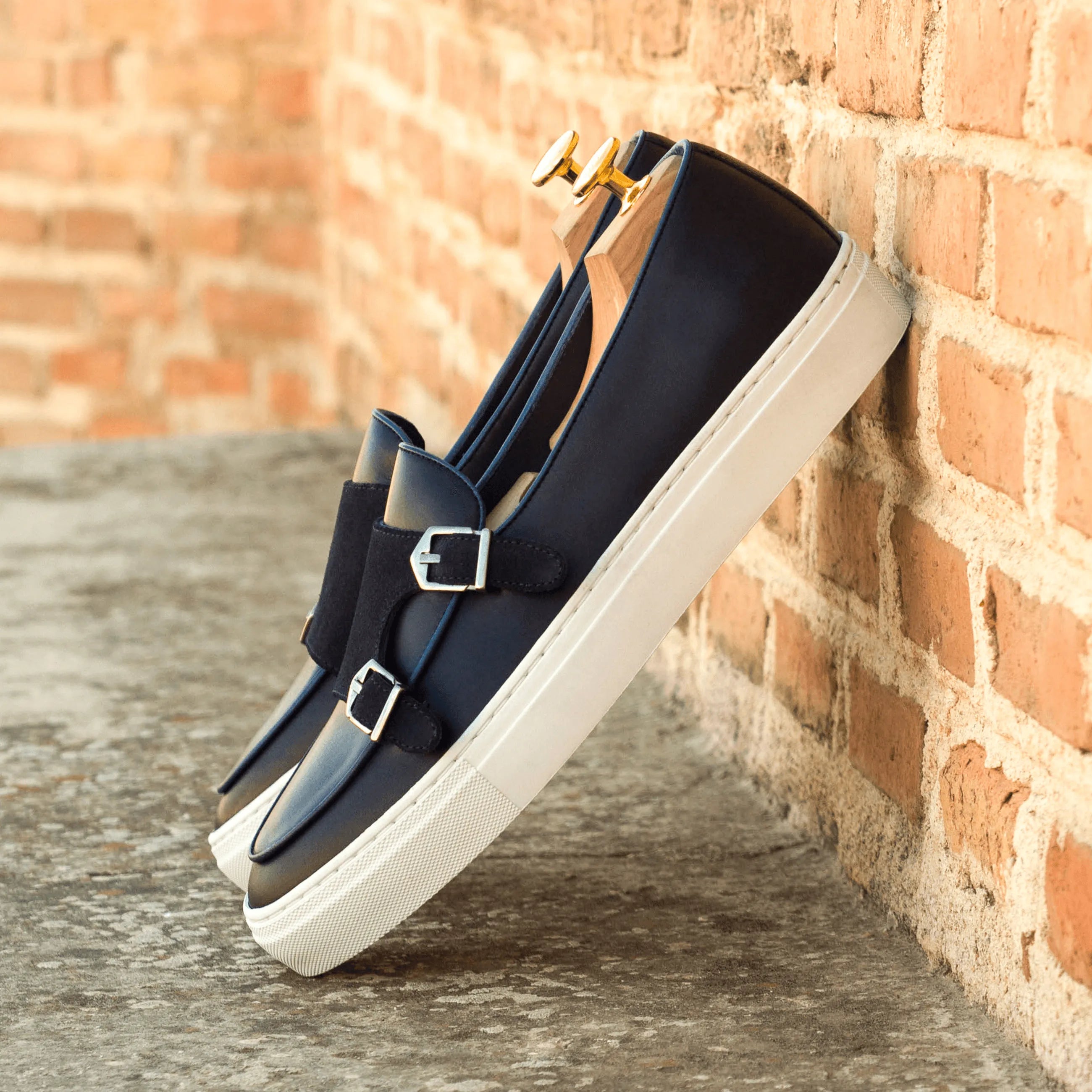 Celsus monk sneaker II navy leather double monk painted calf