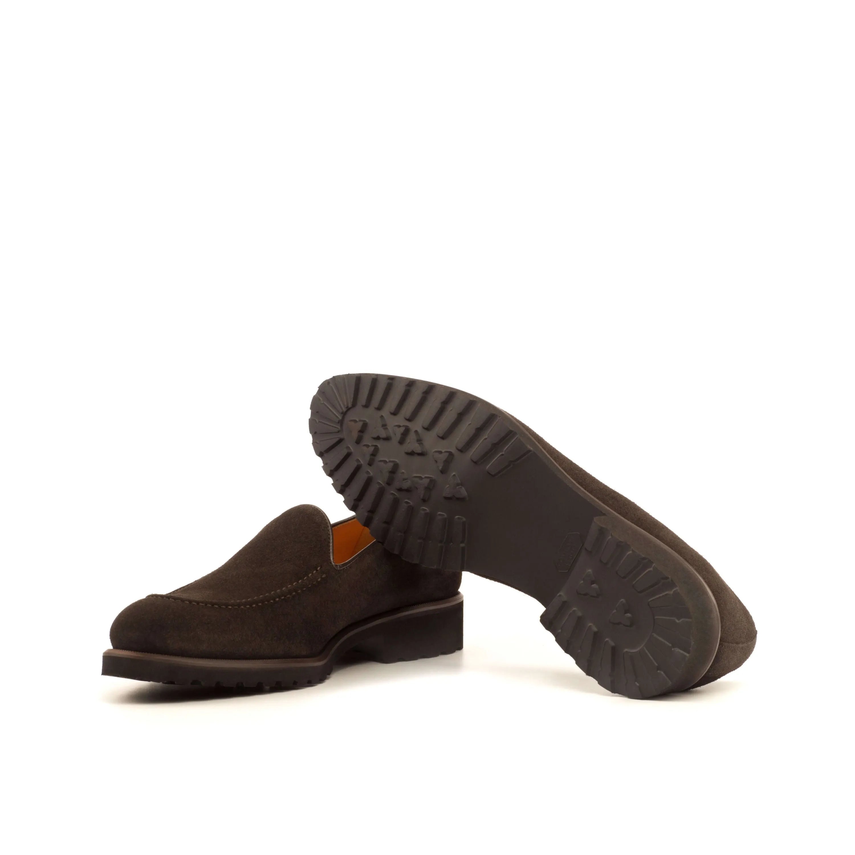 Chahta loafers: dark brown suede with lug soles, luxury bespoke shoes for men
