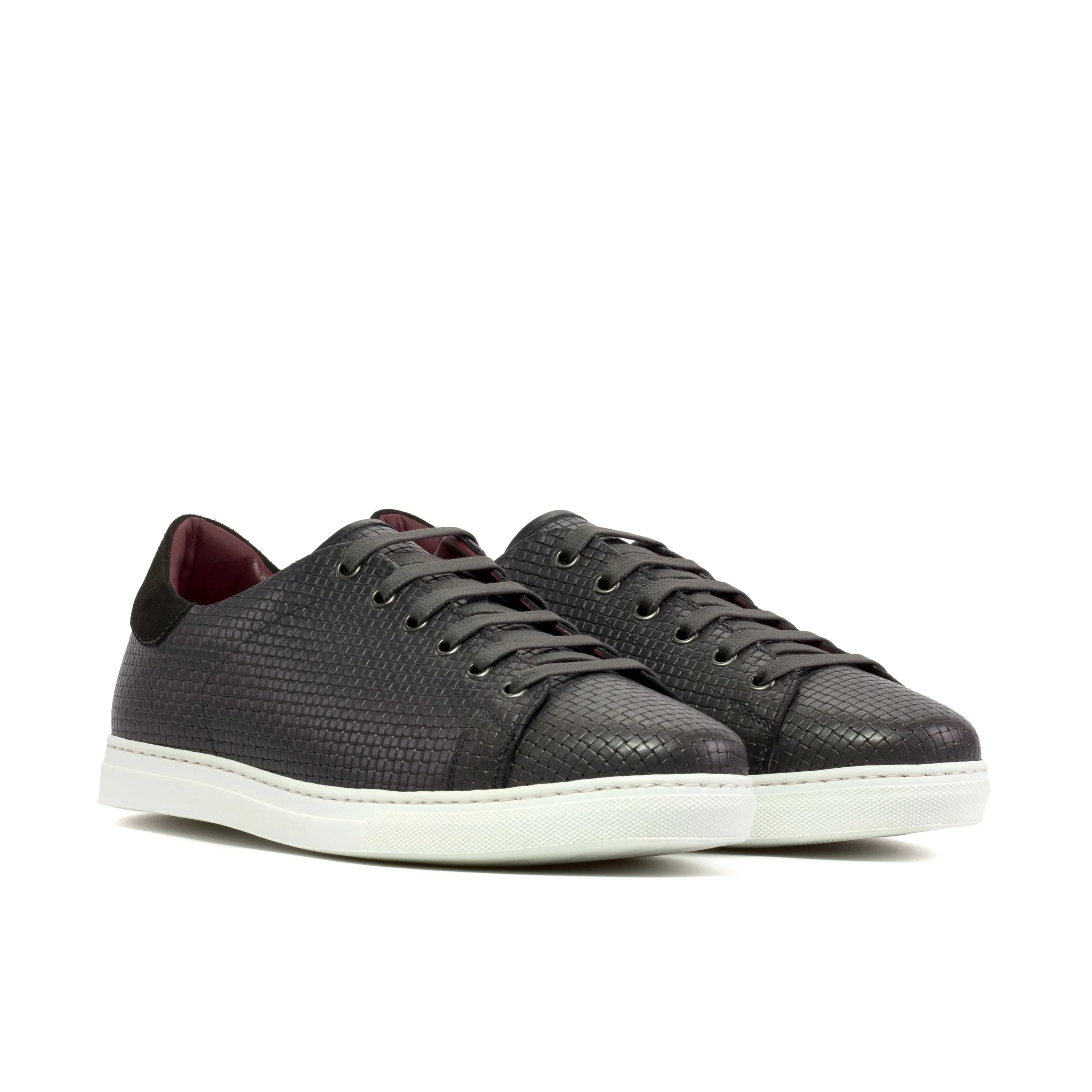 Pair of gray leather Chehade Trainer Sneaker cupsole trainers