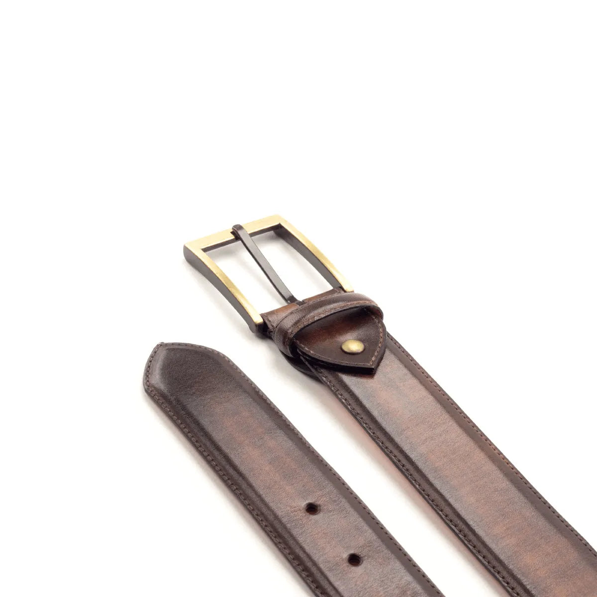 Cheung Patina Hampton Belt II with brown leather and brass buckle
