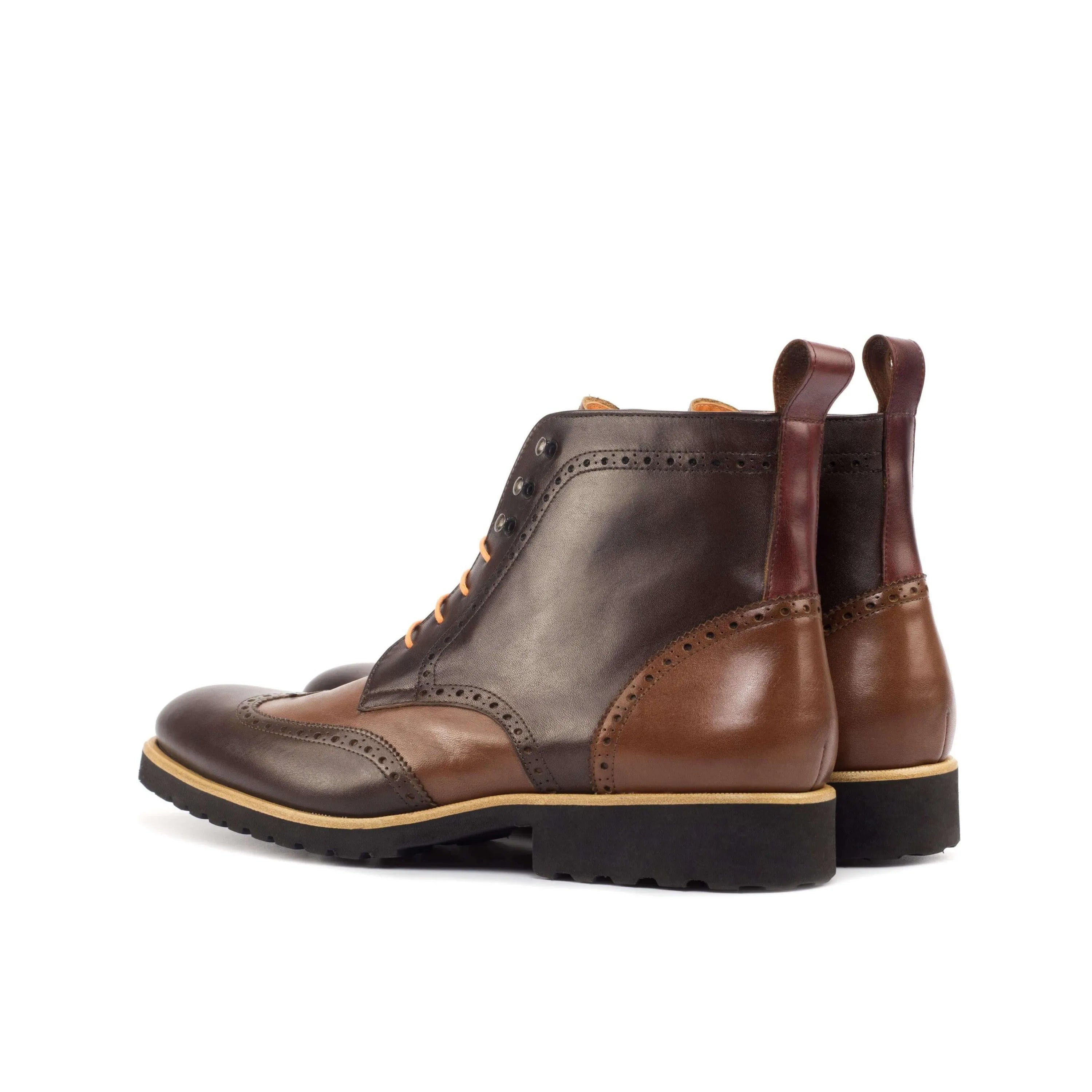 CL89 military brogue boots II in brown painted calf leather wingtip design