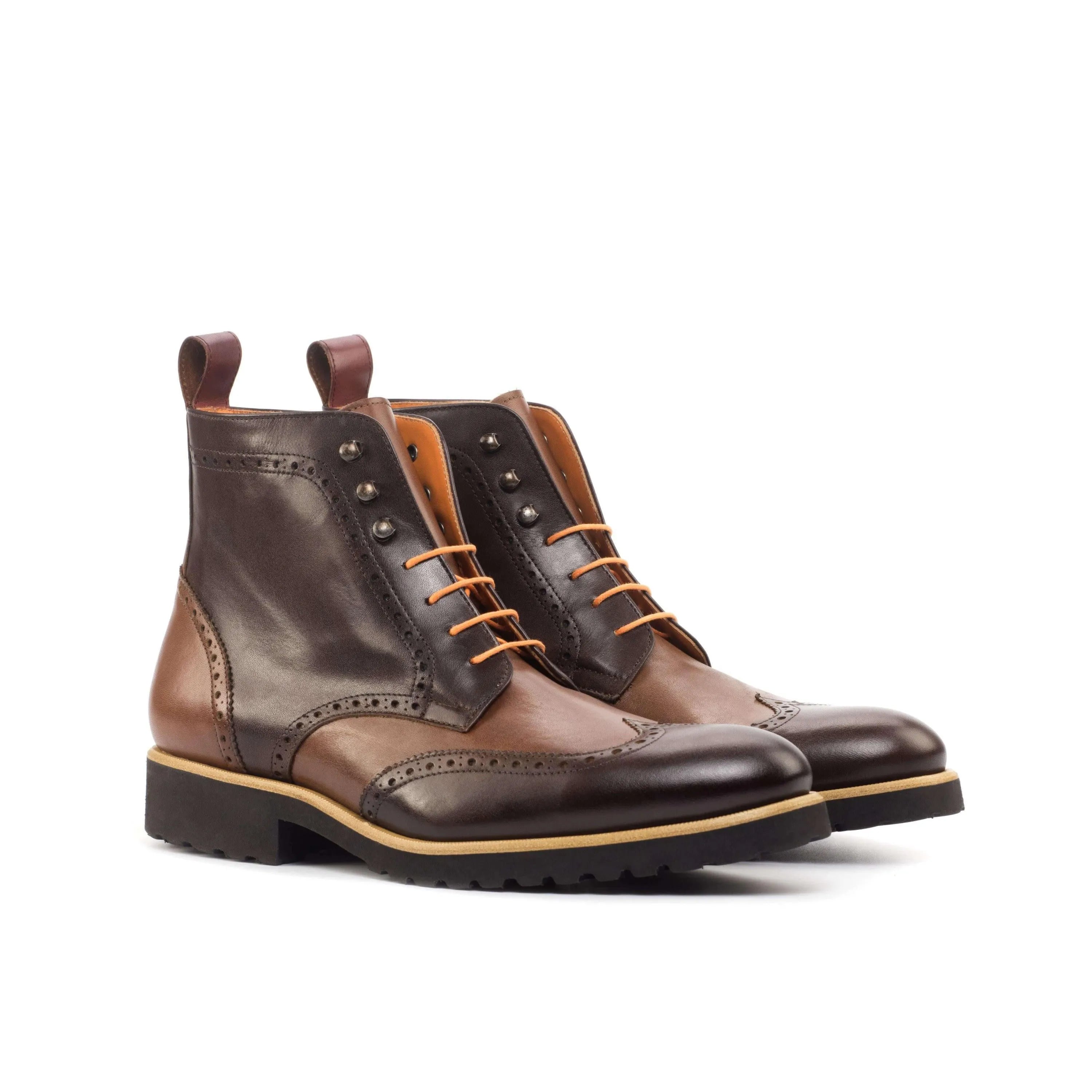 Brown CL89 military brogue boots II in painted calf leather