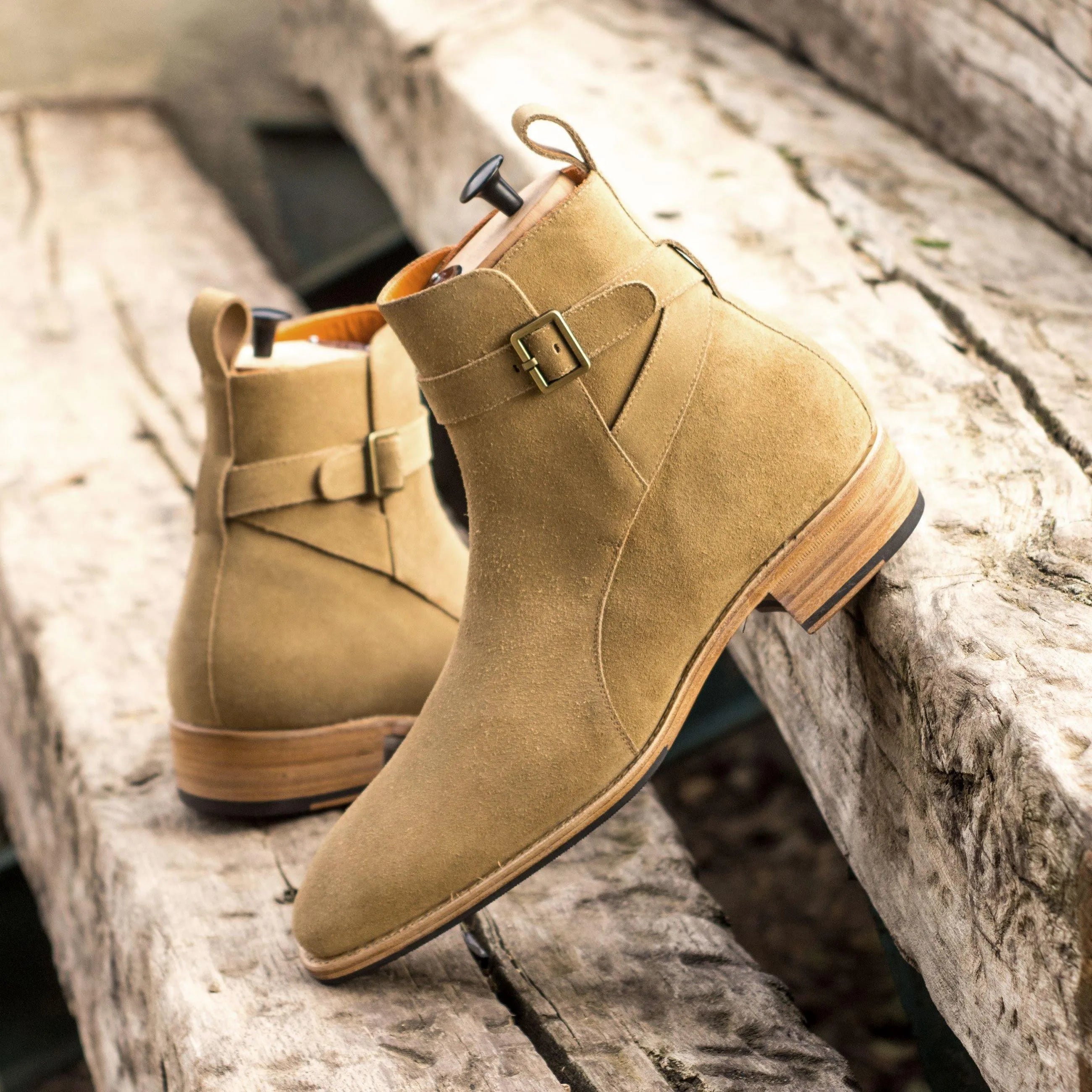 Tan suede ankle Dany Jodhpur Boots II back view