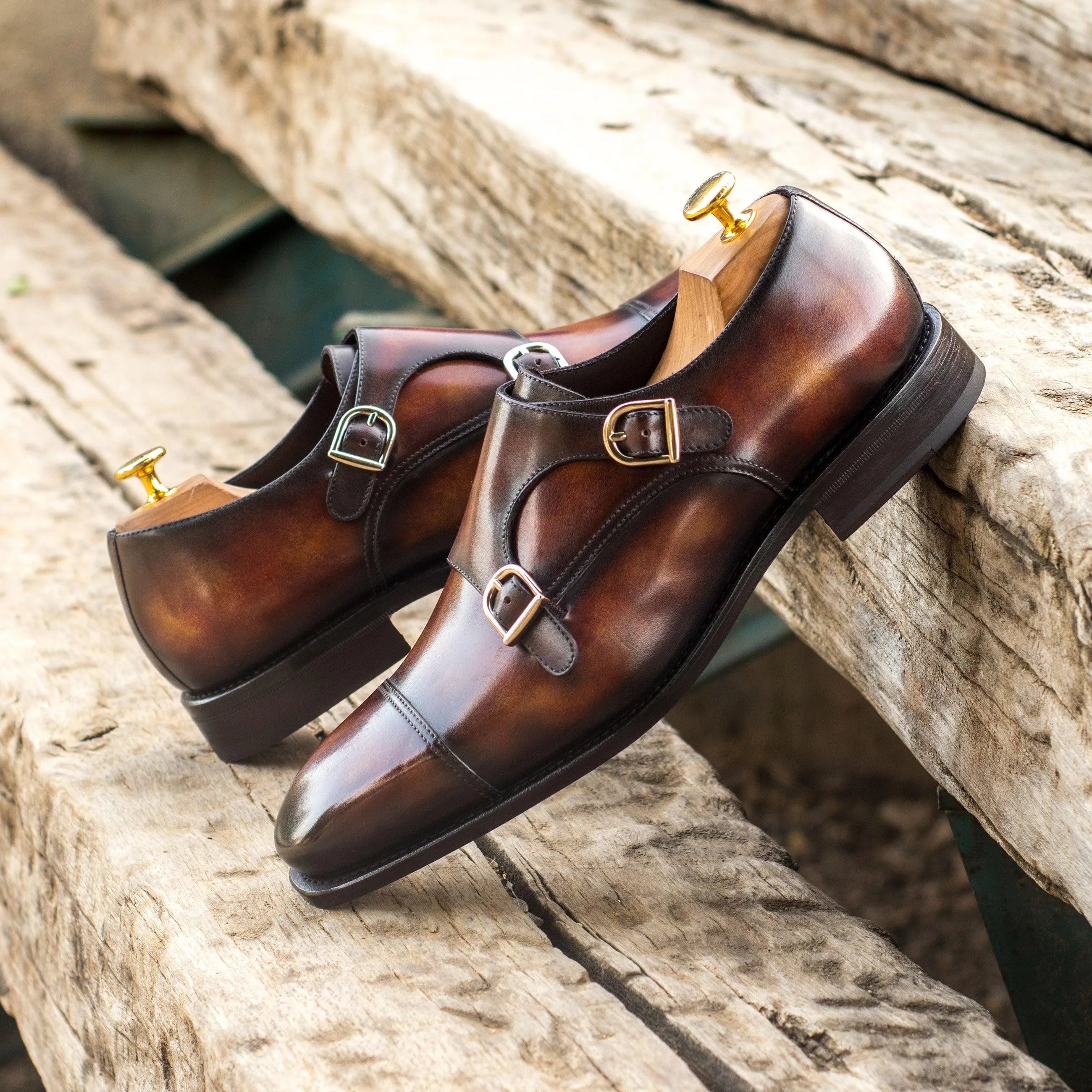 Deen double monk patina shoes II with chisel toe back view