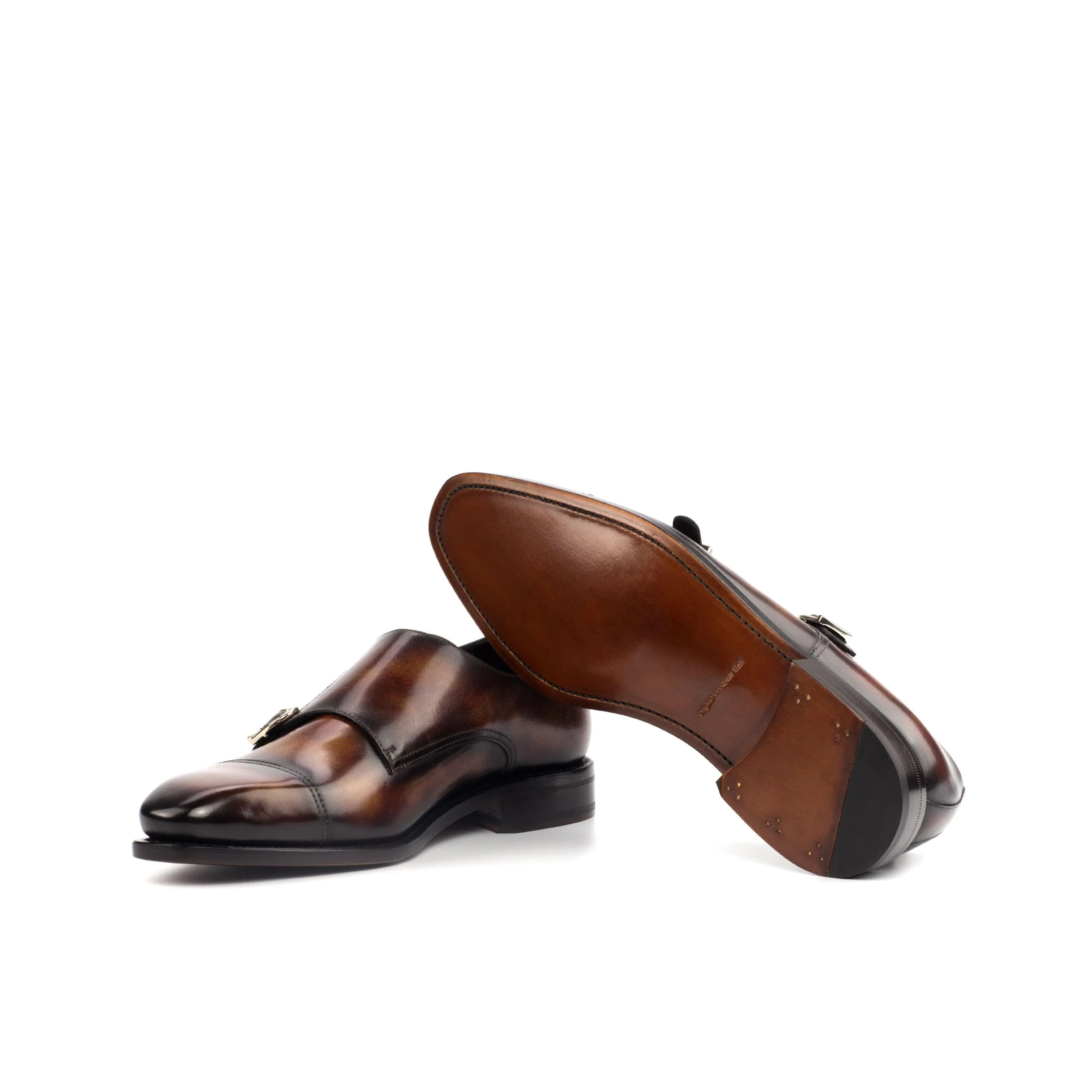 Deen double monk patina shoes in brown leather back view