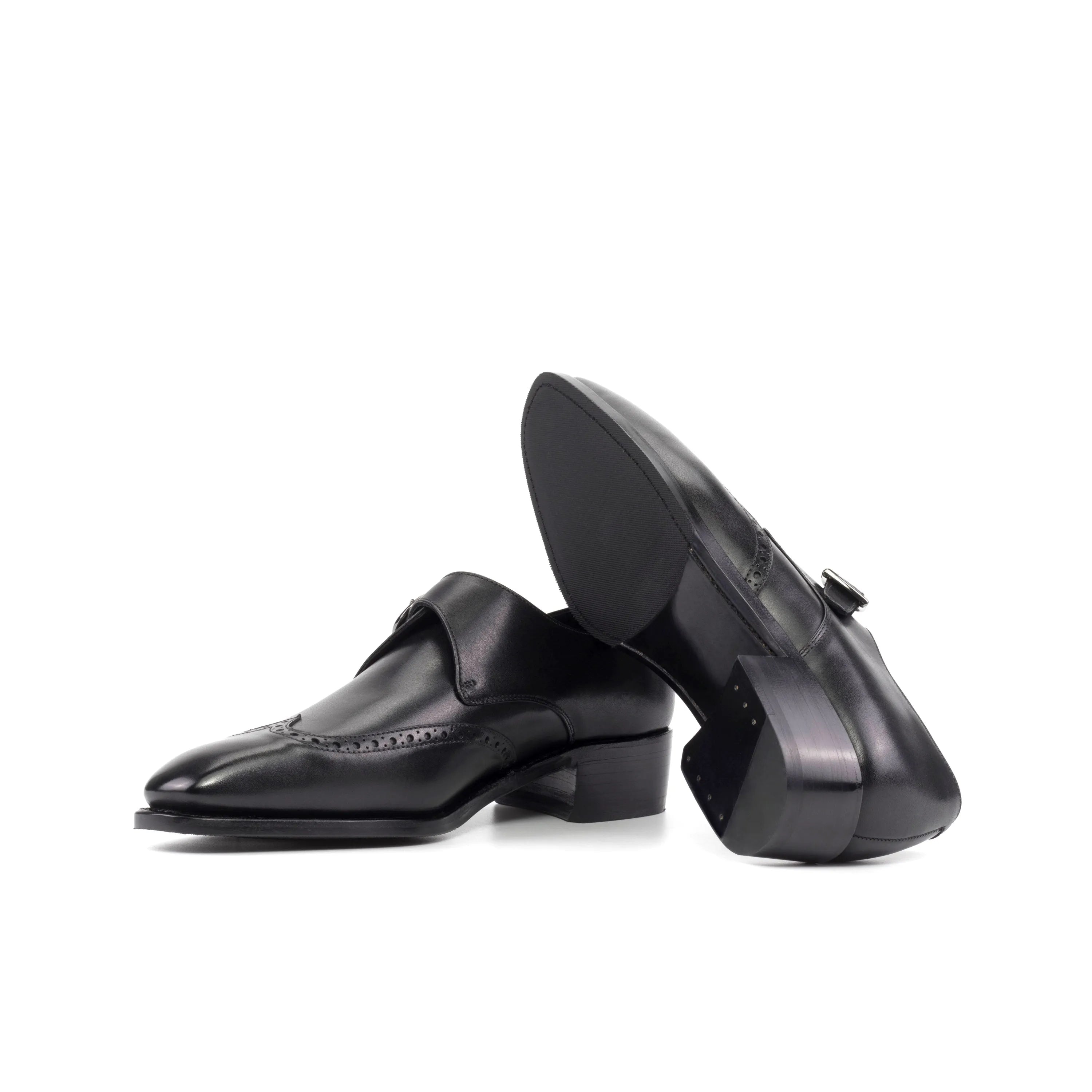 Deluca Single Monk II black leather monk strap dress shoes