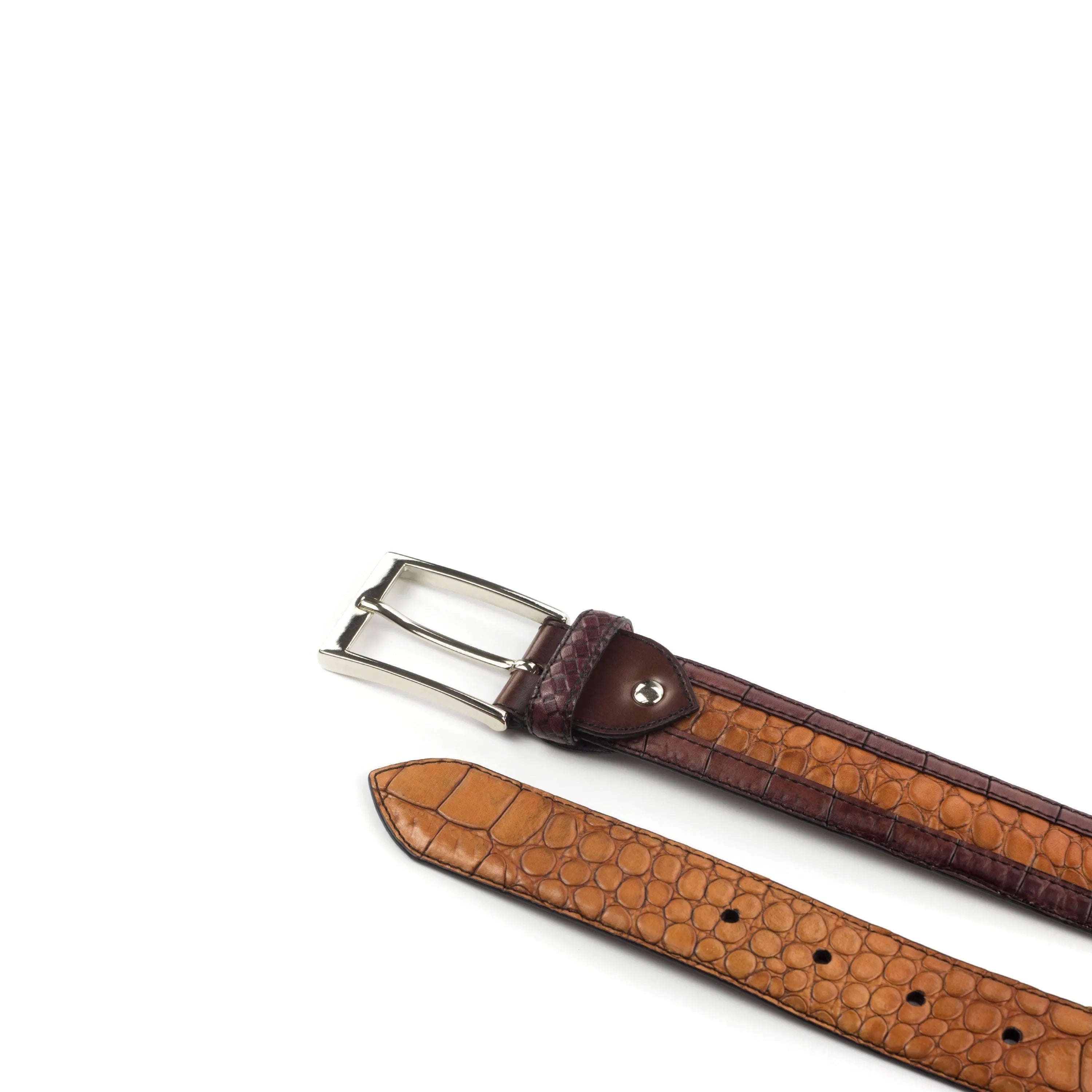 Deon Croc Venice Belt II in brown tan reptile pattern