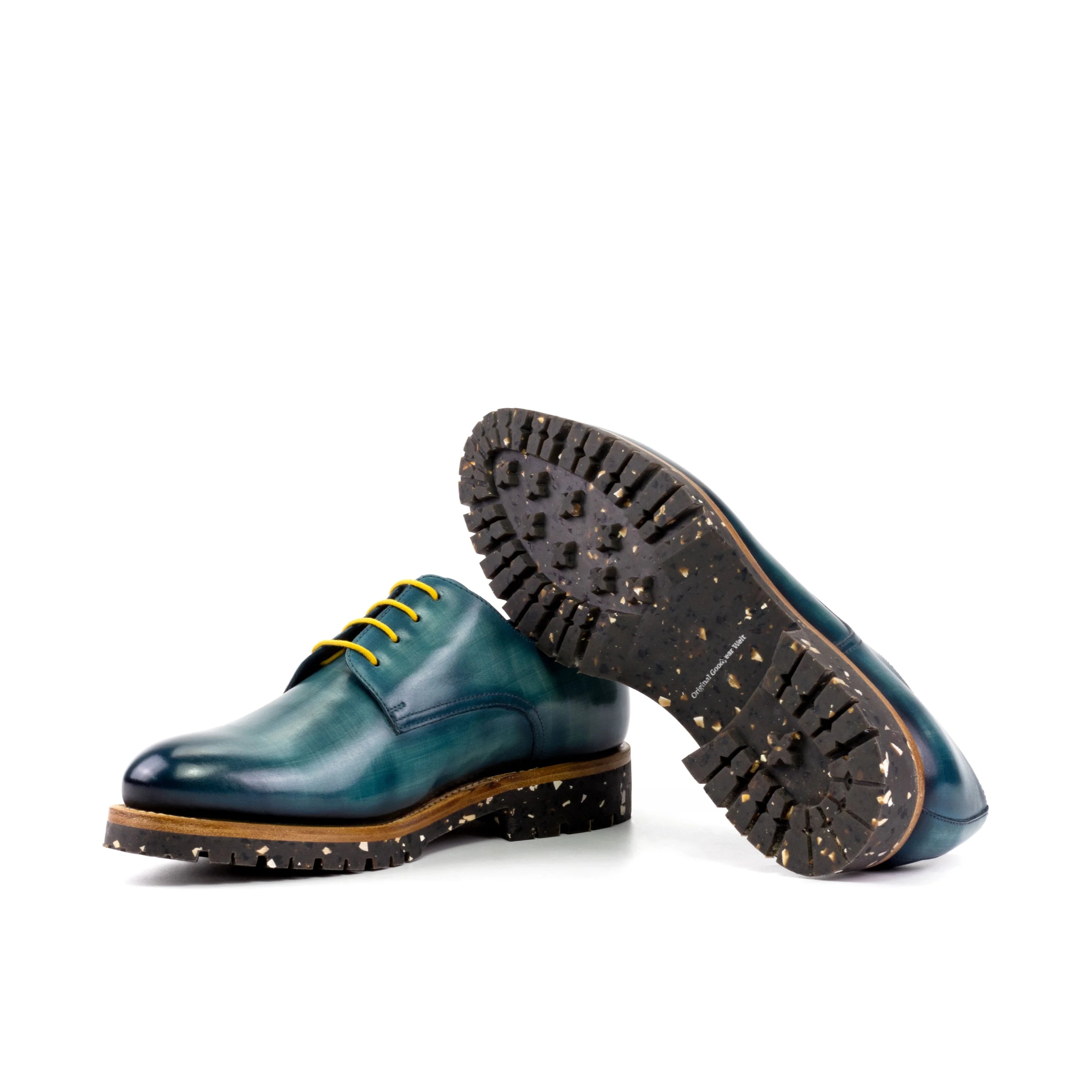 Bristol patina derby Destination Patina Derby shoes II in teal brown calf leather open lacing