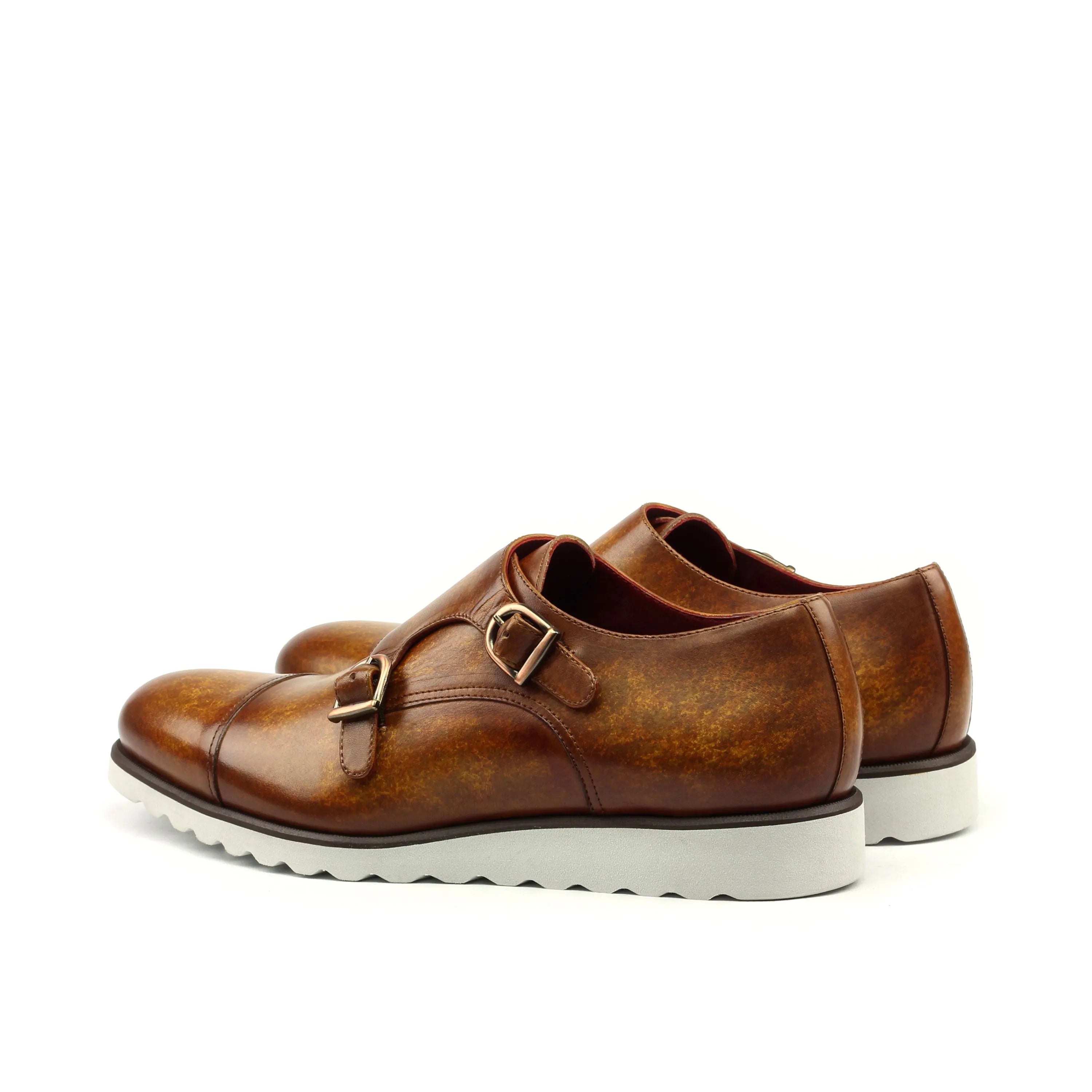 Dilya double monk patina brown leather shoes back view
