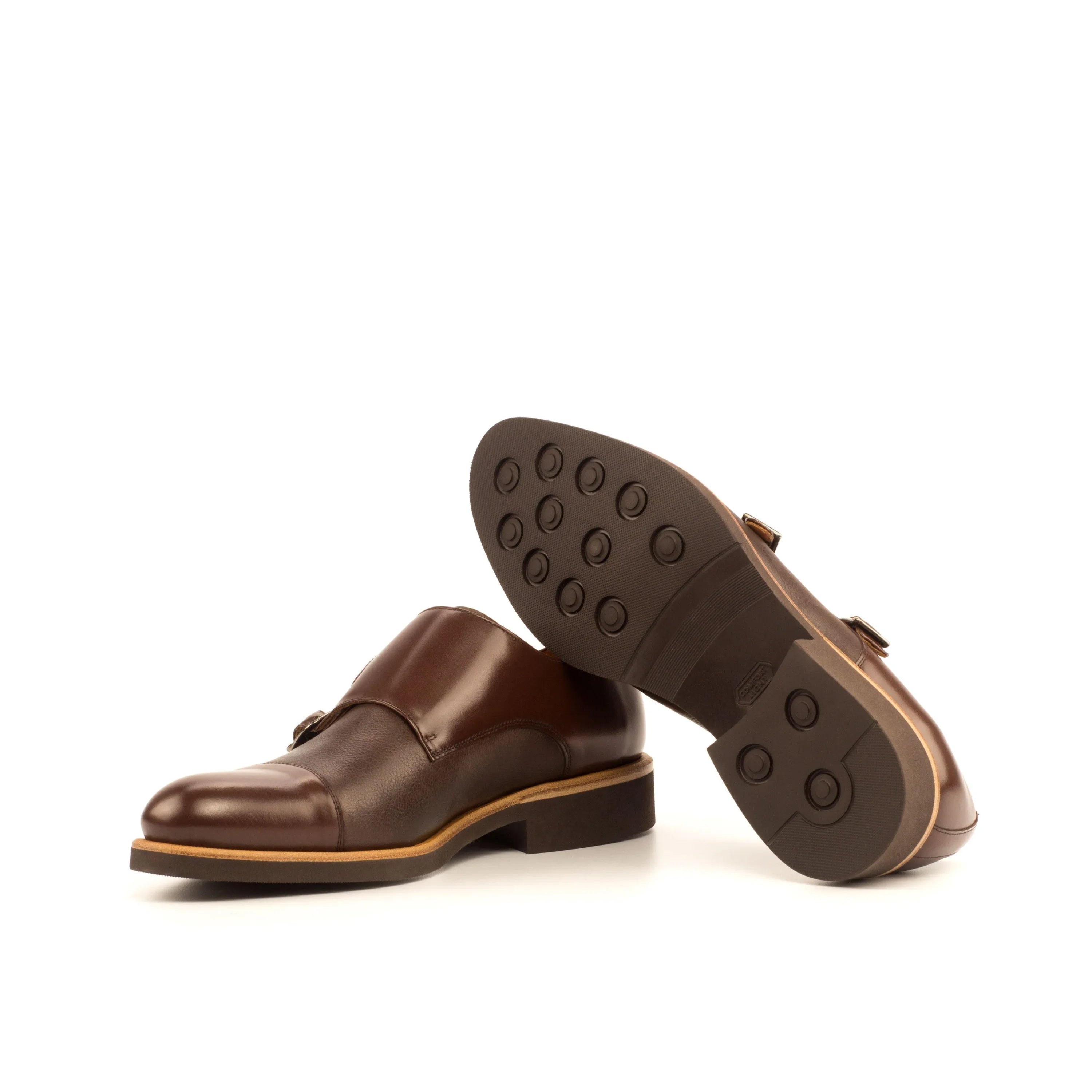 DMC Double Monk II brown leather double monk shoes with rounded toe