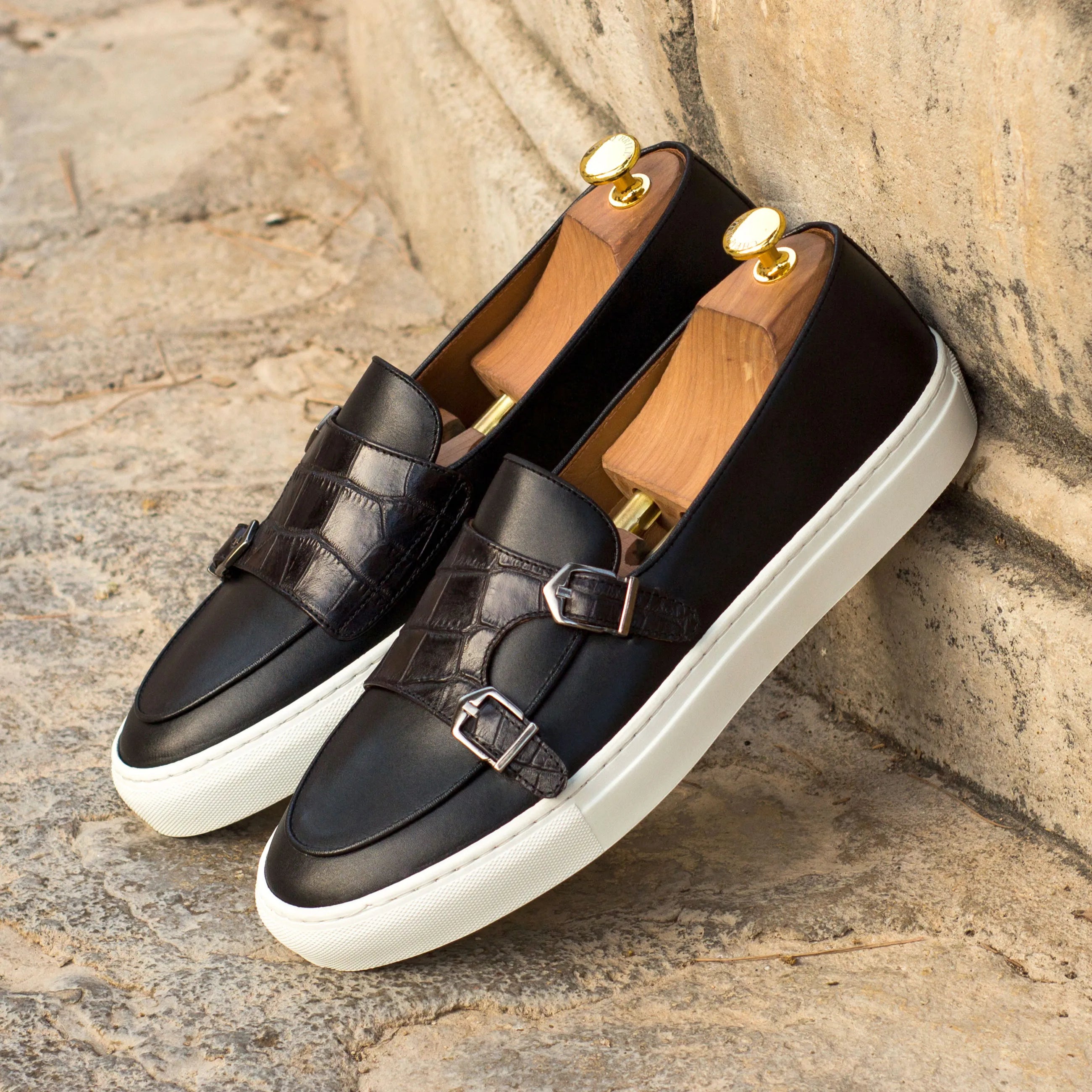 Black Don monk sneaker with leather monk straps