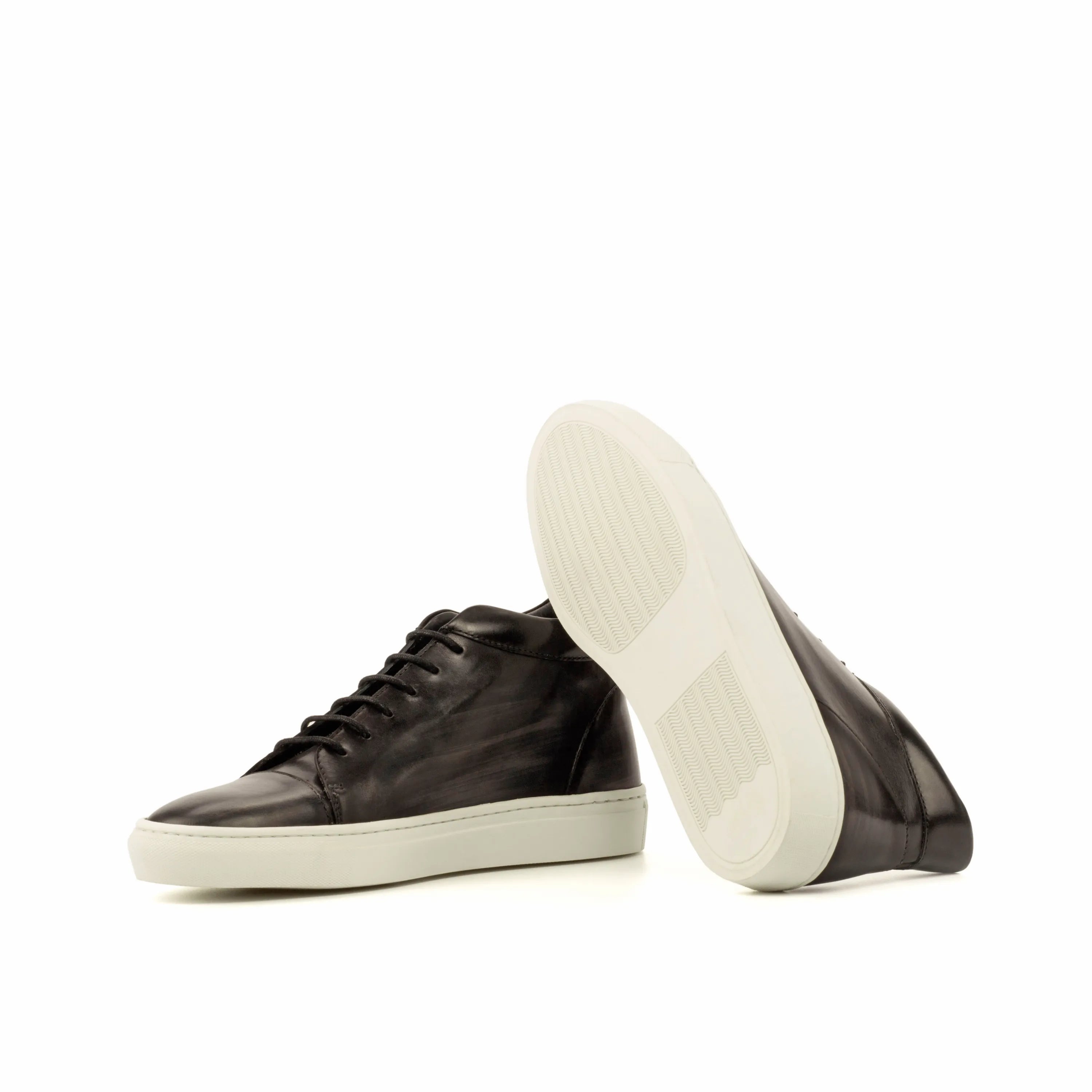 Black Donny Patina high top sneakers II in leather, back view