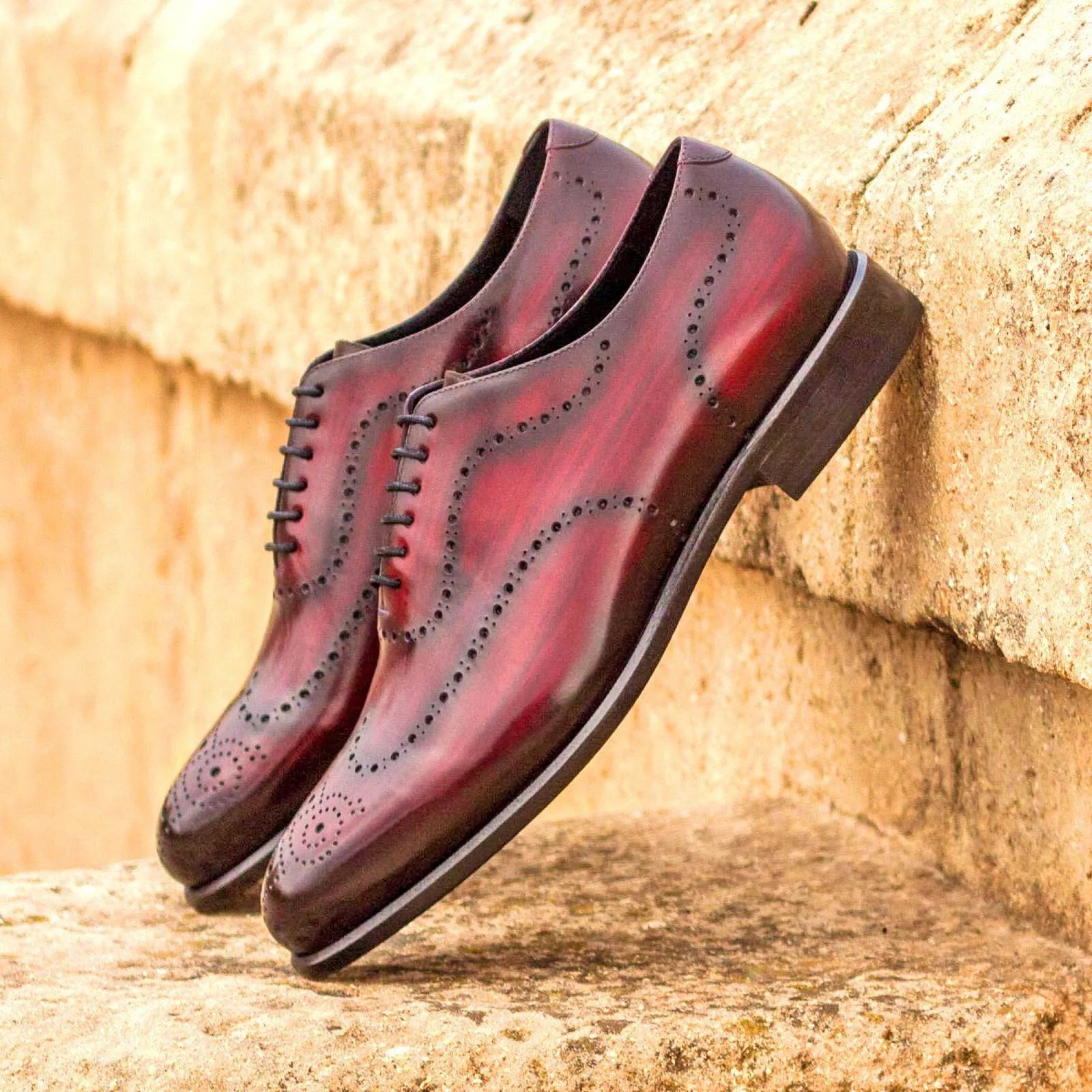 Donny whole cut patina burgundy leather wingtip dress shoes