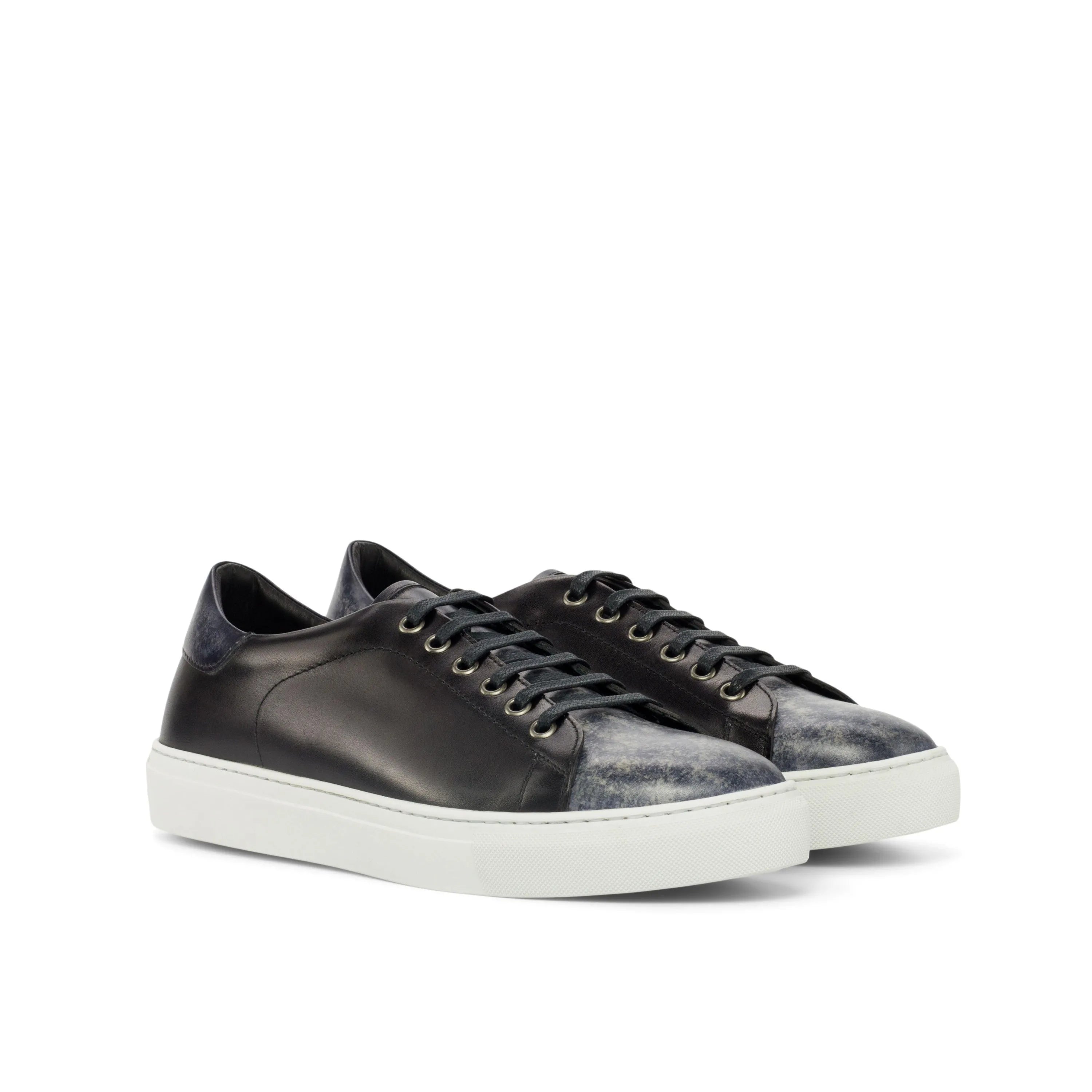 Black DTT3 trainer patina sneakers II in leather cupsole trainer view