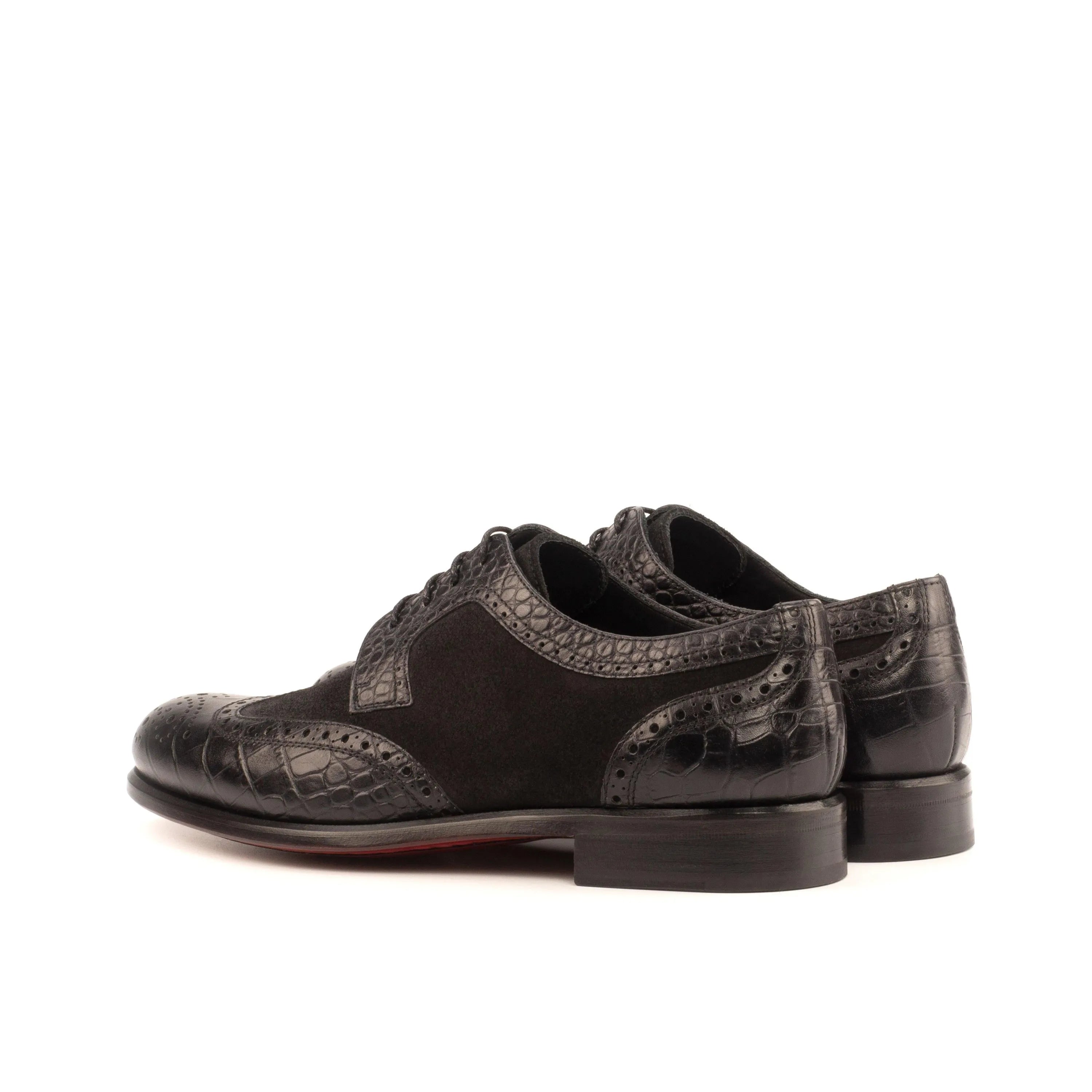 Ema Womens Derby Wingtip II black leather and suede dress shoes