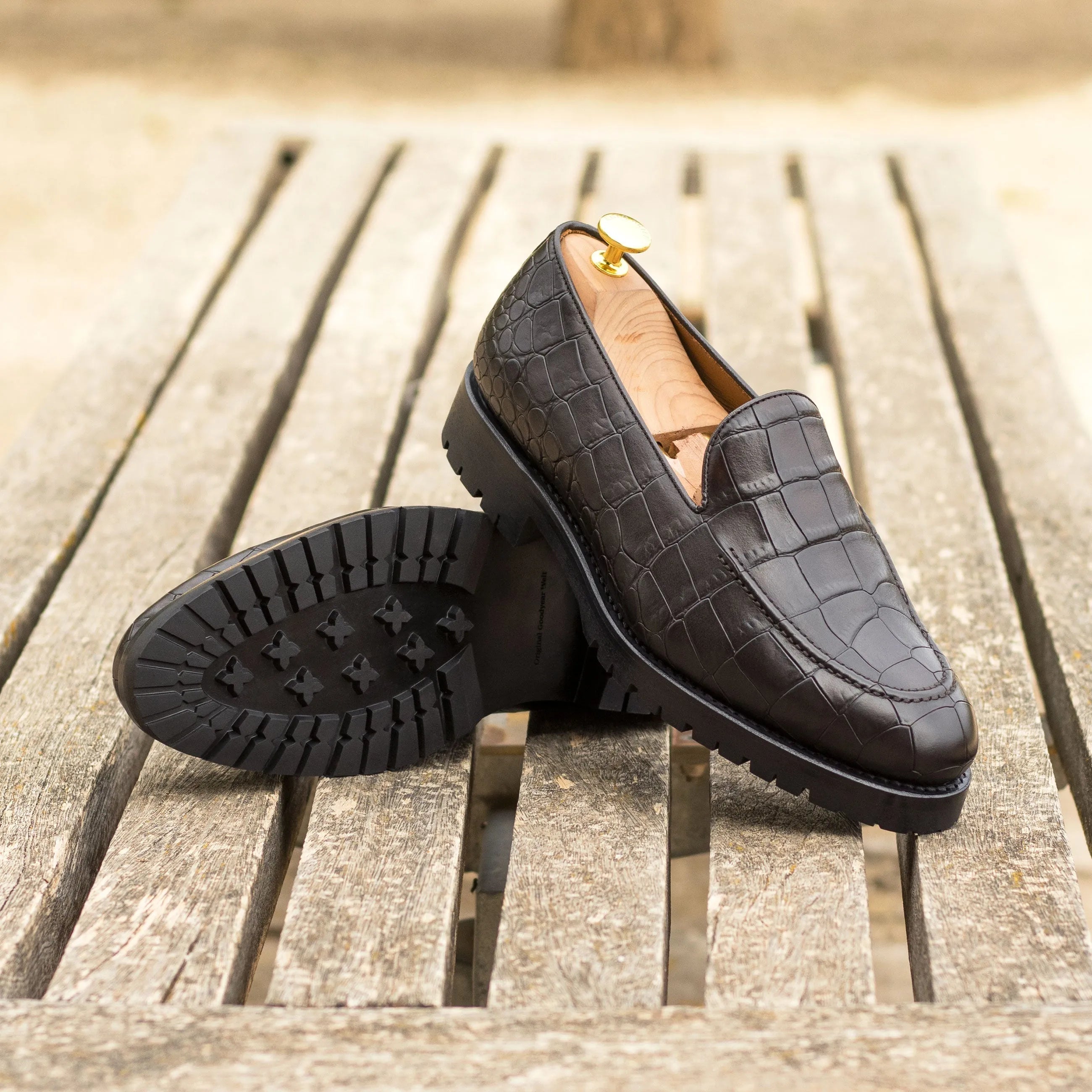 Empress loafers: black crocodile leather, luxury bespoke shoes for men