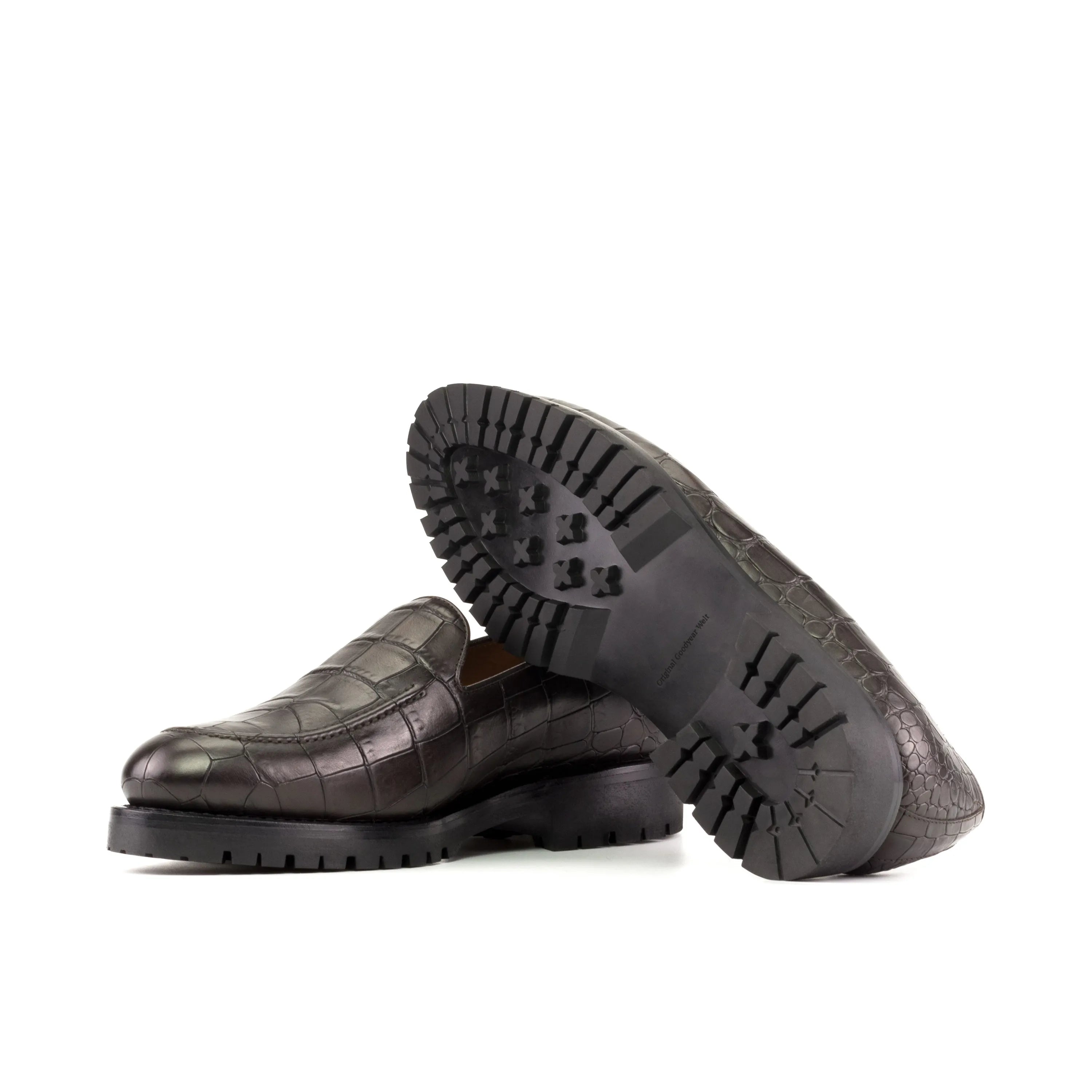 Empress loafers: brown crocodile-patterned luxury bespoke shoes for men