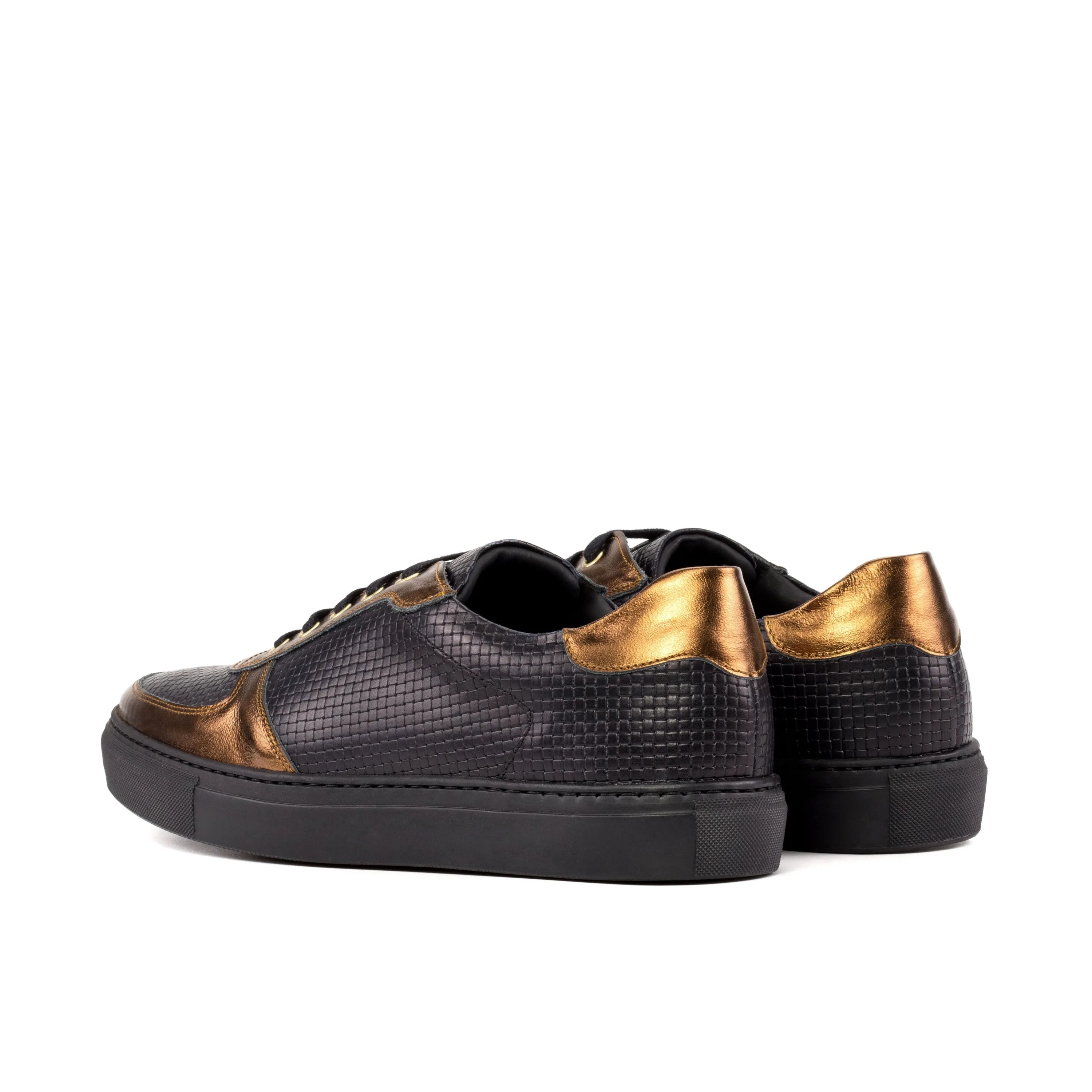 Empyr Low cupsole trainer sneaker in black and gold leather