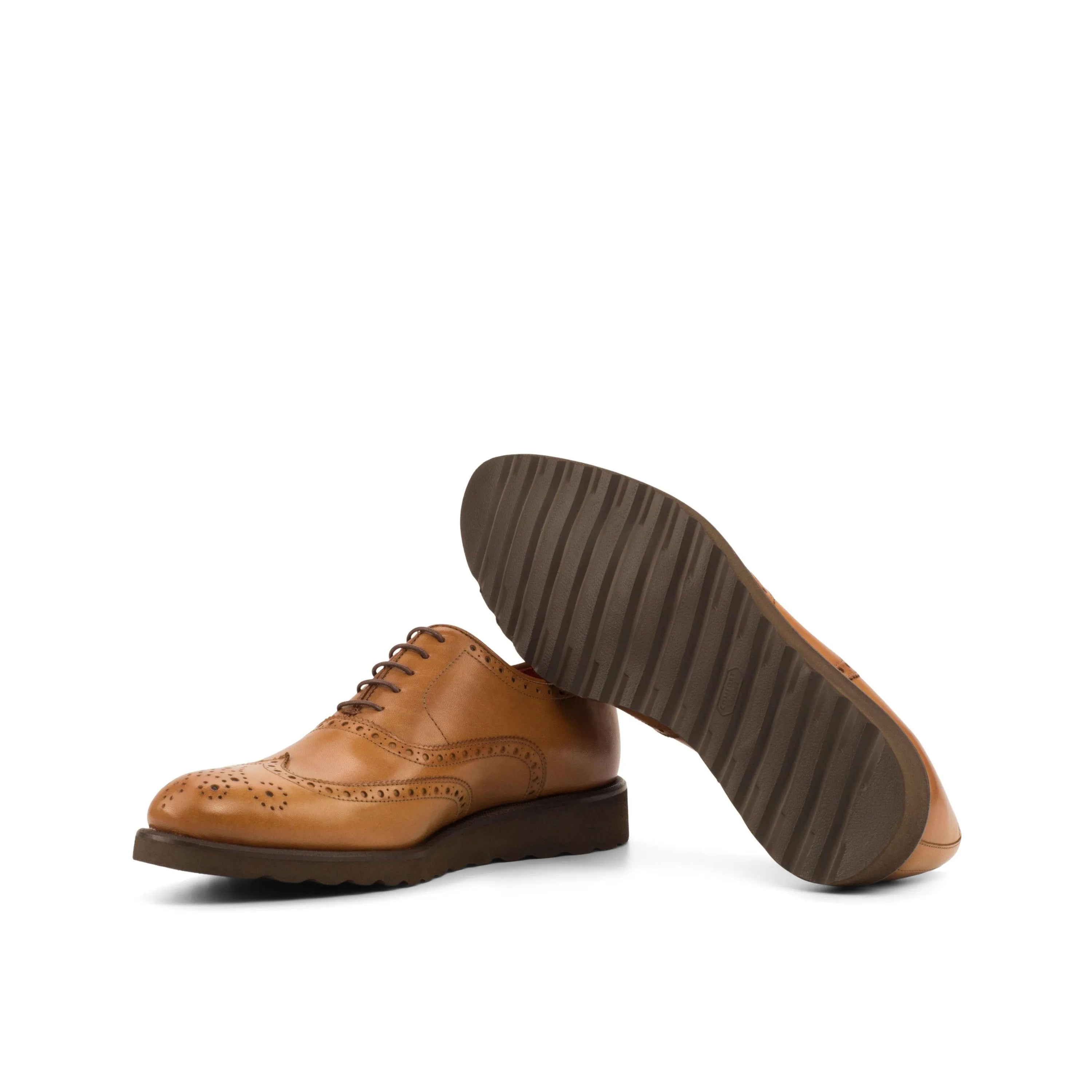 Tan leather rounded toe FB02 Full Brogue II luxury bespoke shoes for men