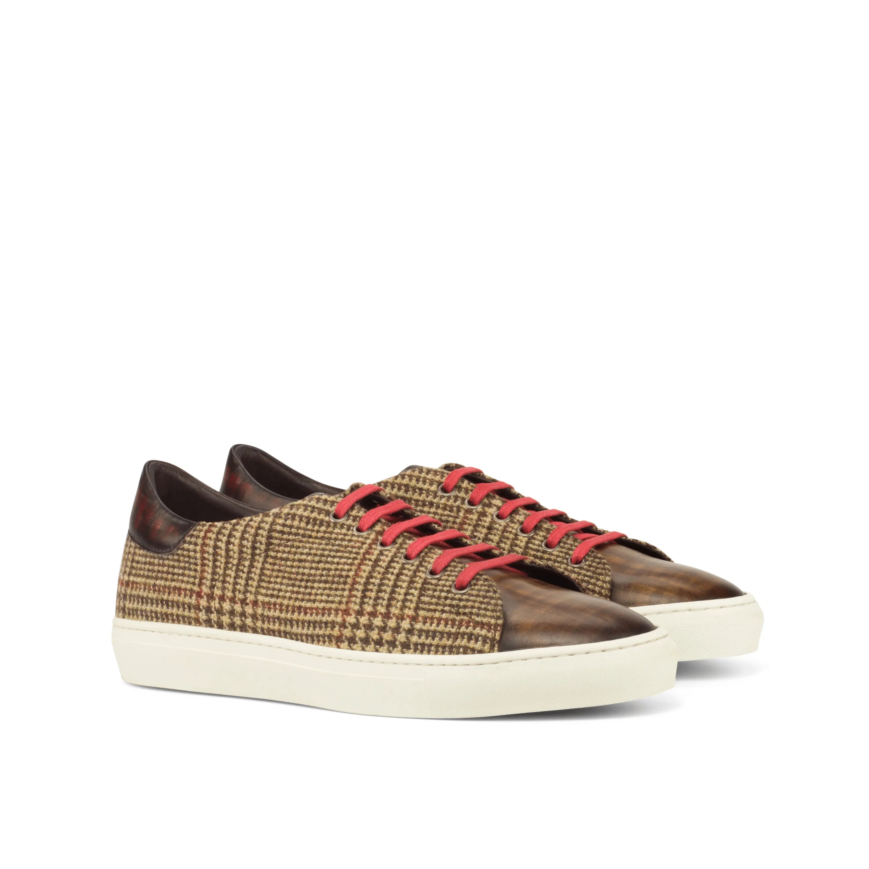 Fida Trainer Patina cupsole trainer sneakers in brown plaid with red laces