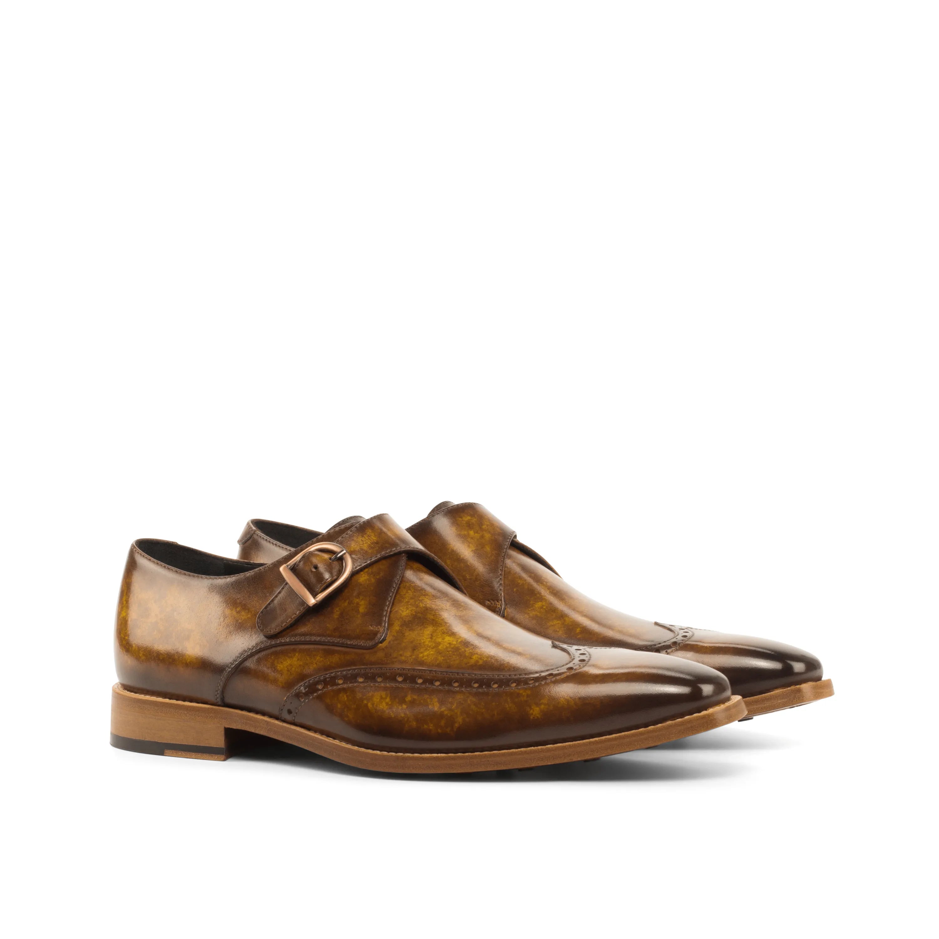 Brown leather patina single monk shoes, Fire Patina Single Monk Shoes back view