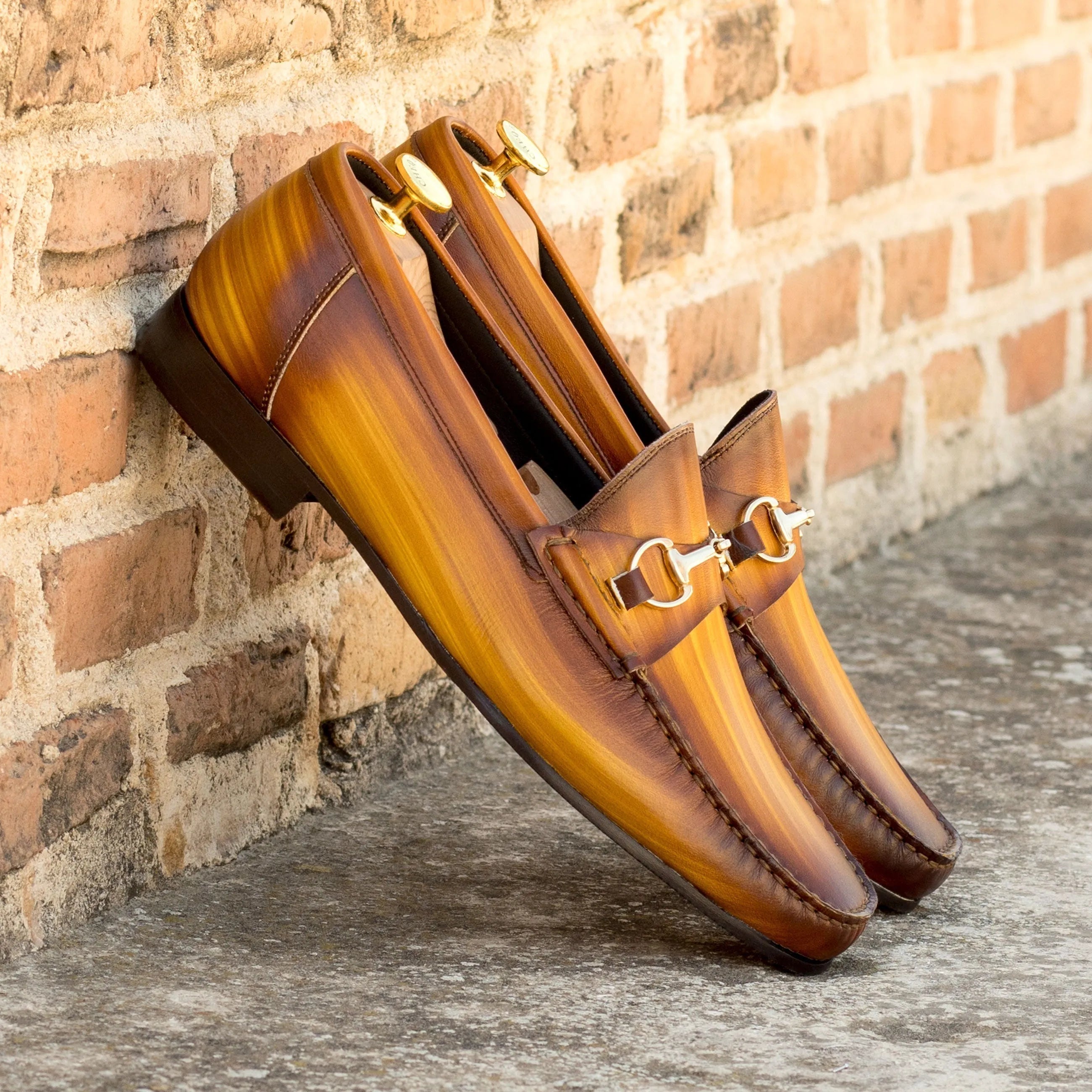 Pair of brown leather Garanti Patina Moccasin II loafers