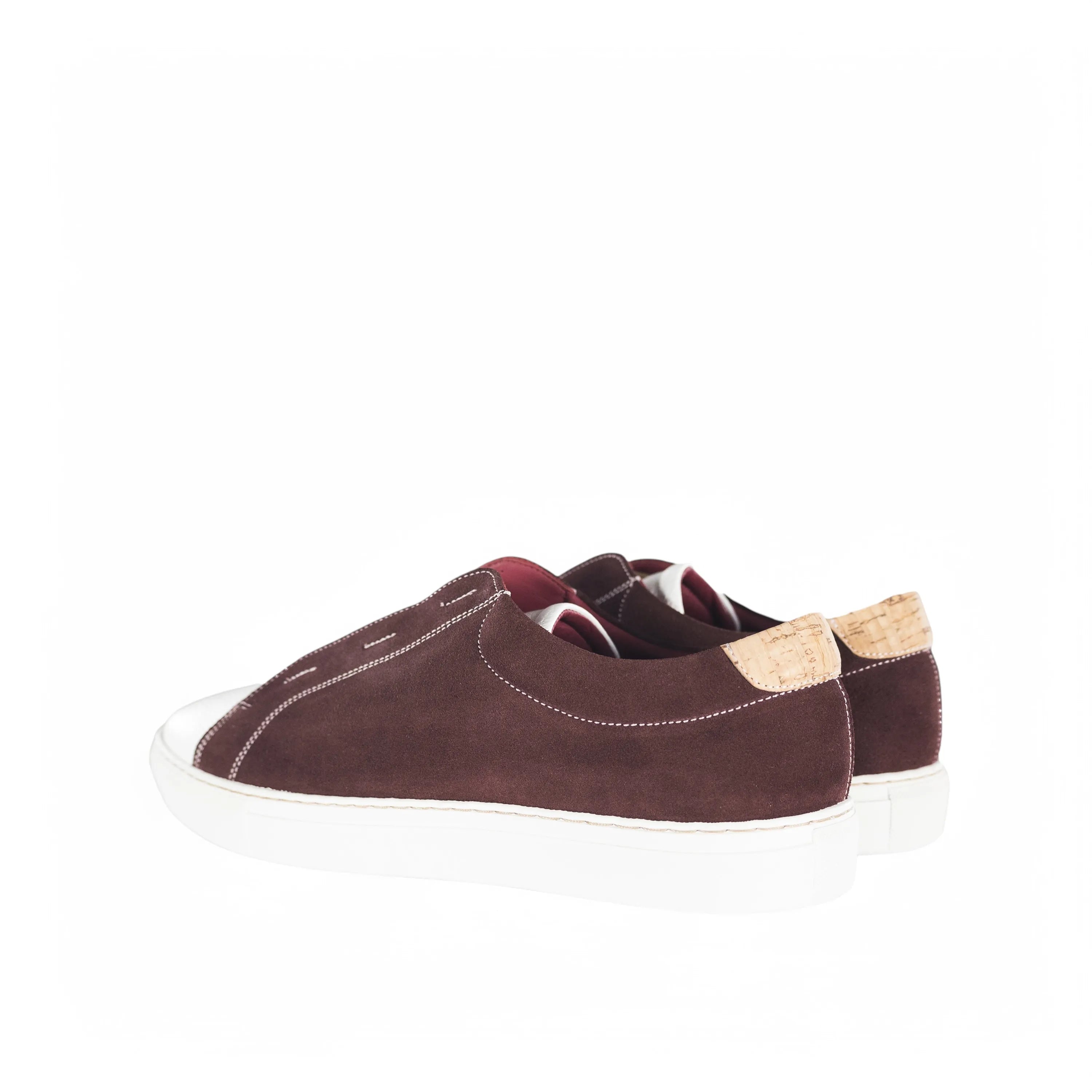 Gavin laceless sneaker in burgundy with cork heel detail
