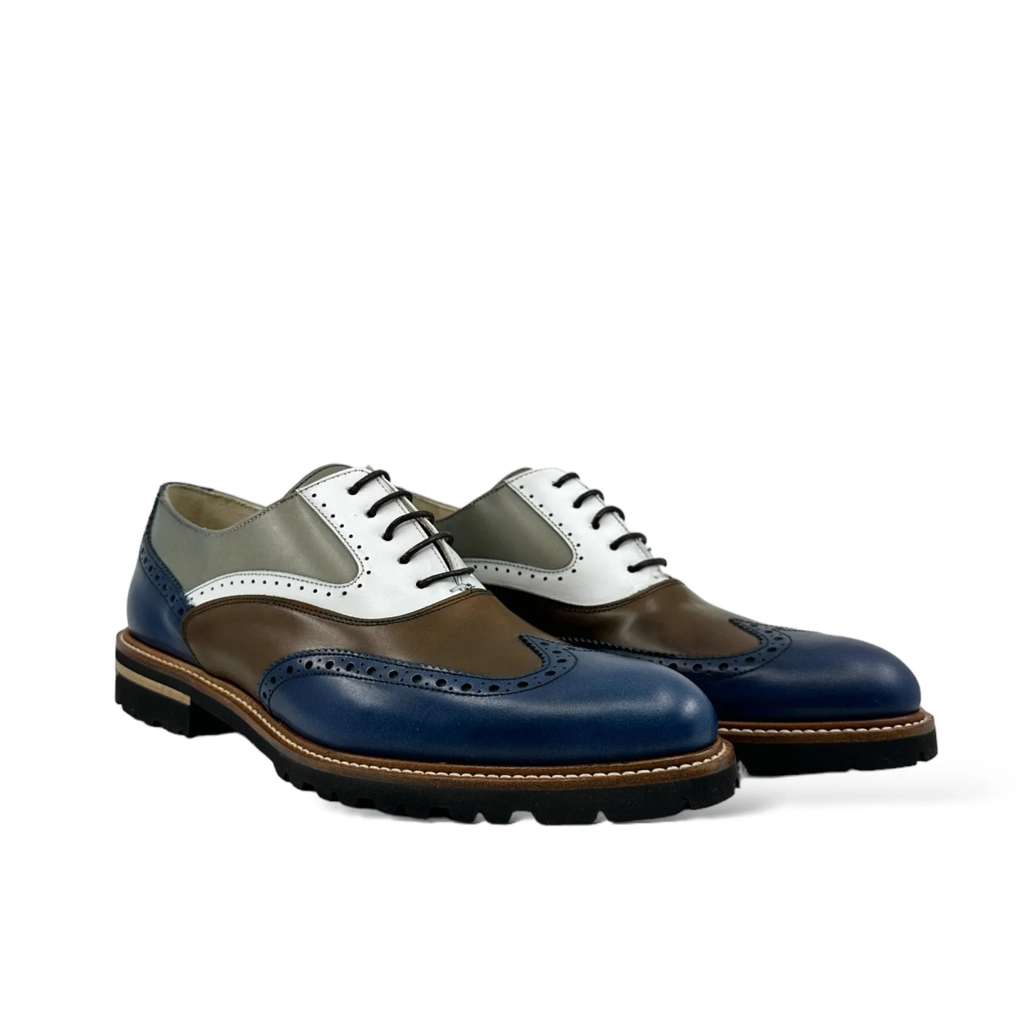 Gaya unisex full brogue shoes in multi-toned painted Italian calf leather