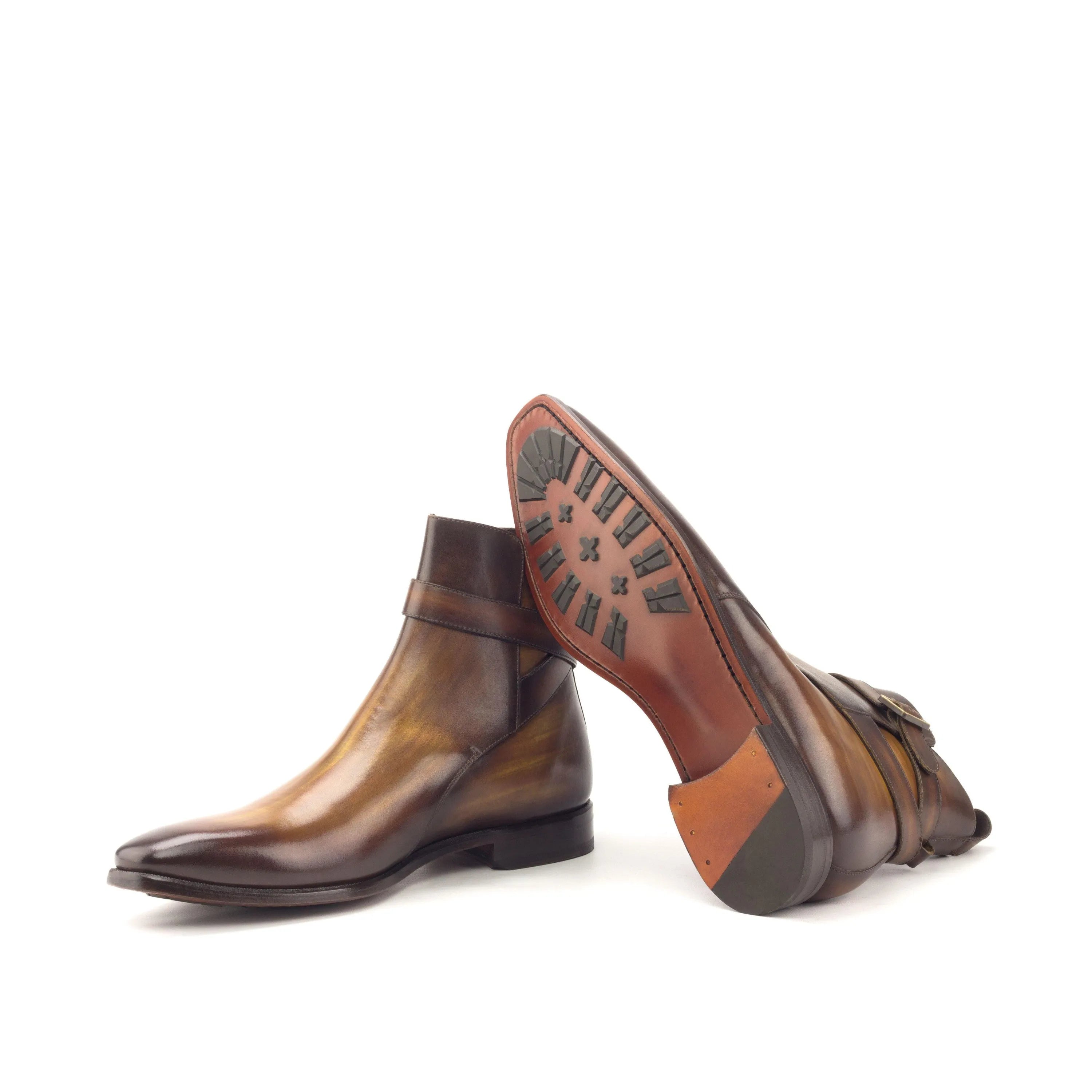 Back view of GEO Jodhpur Patina brown leather mens ankle boots