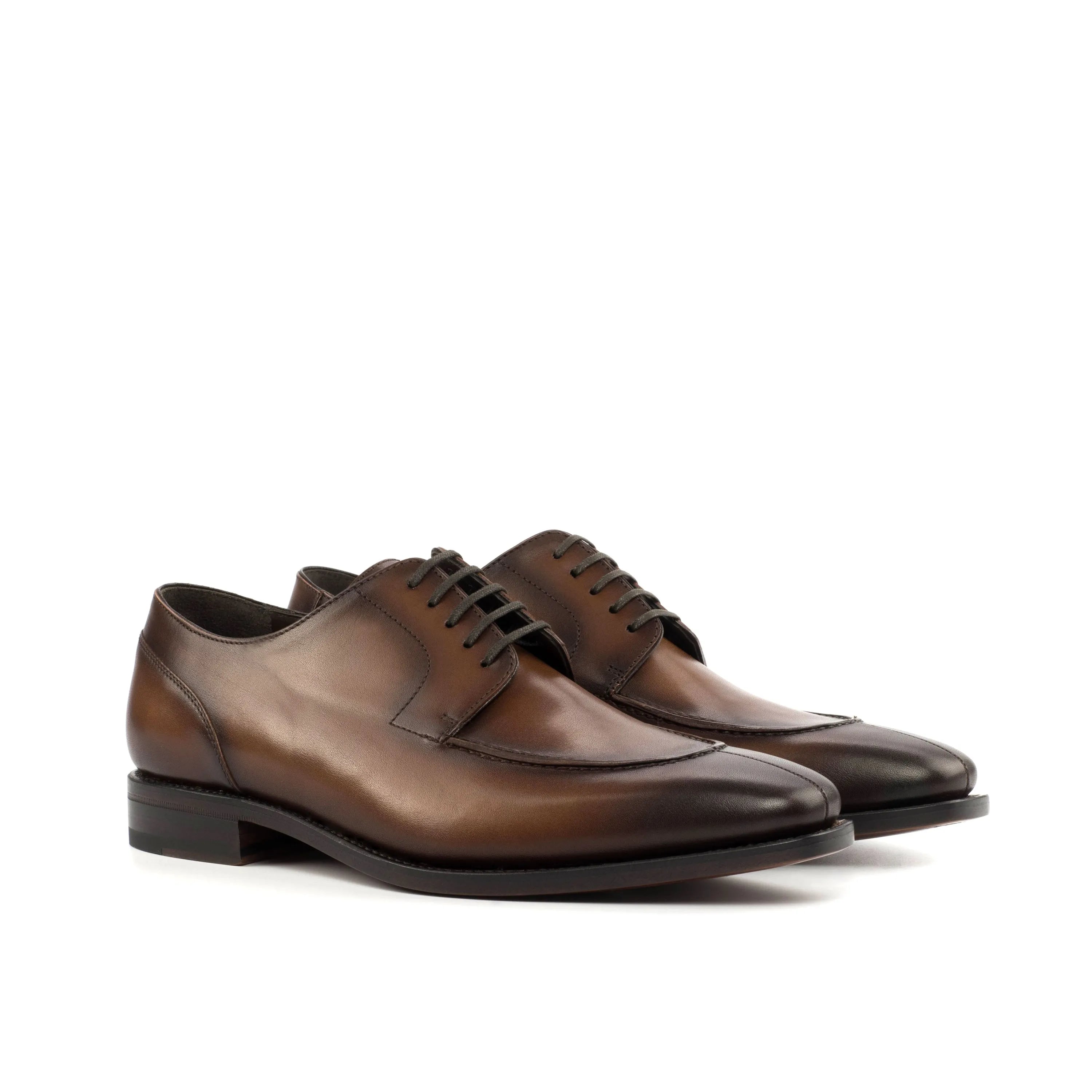 George Derby split toe brown leather dress shoes pair