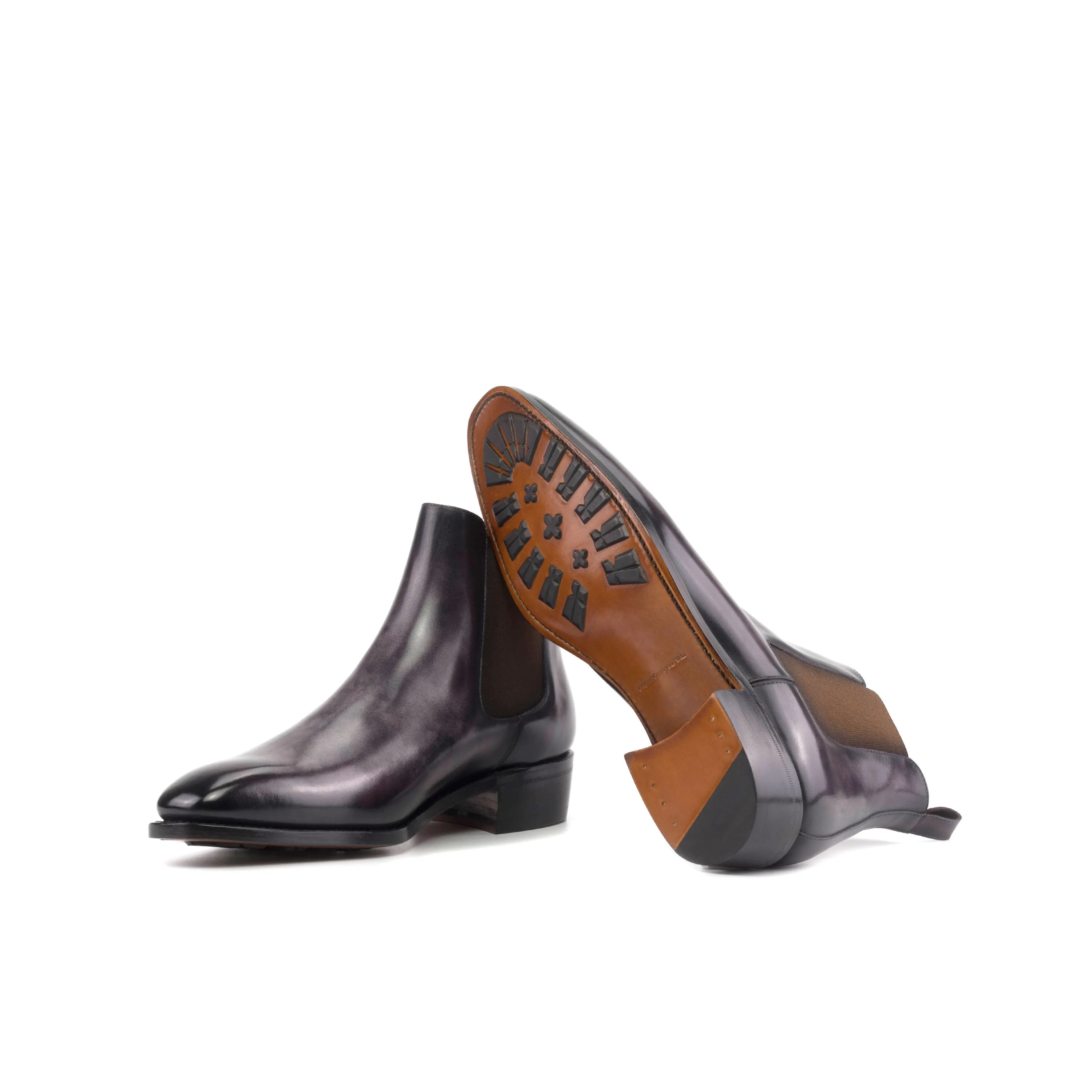 Georgian patina Chelsea boots back view in leather
