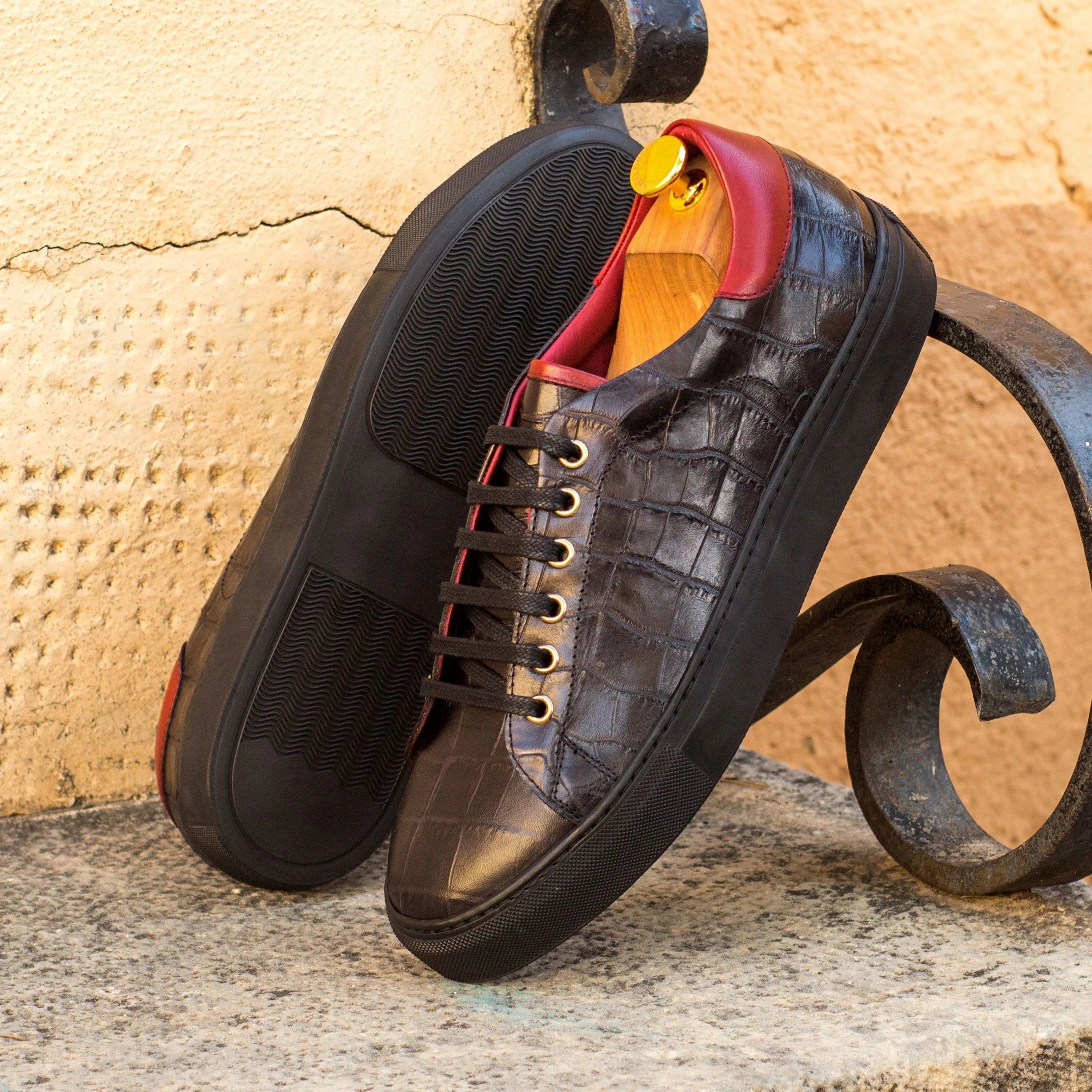 Black Ghadi Trainer Sneaker in crocodile leather