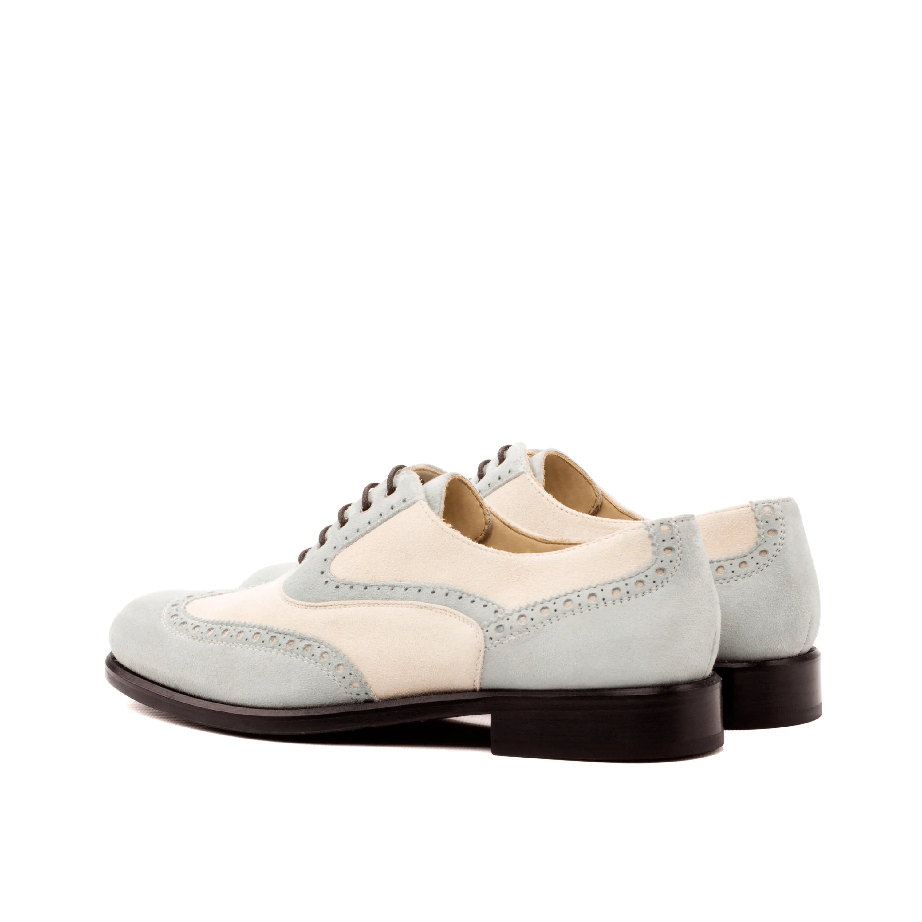 Guda ladies oxford two-tone leather wingtip shoes in kid suede
