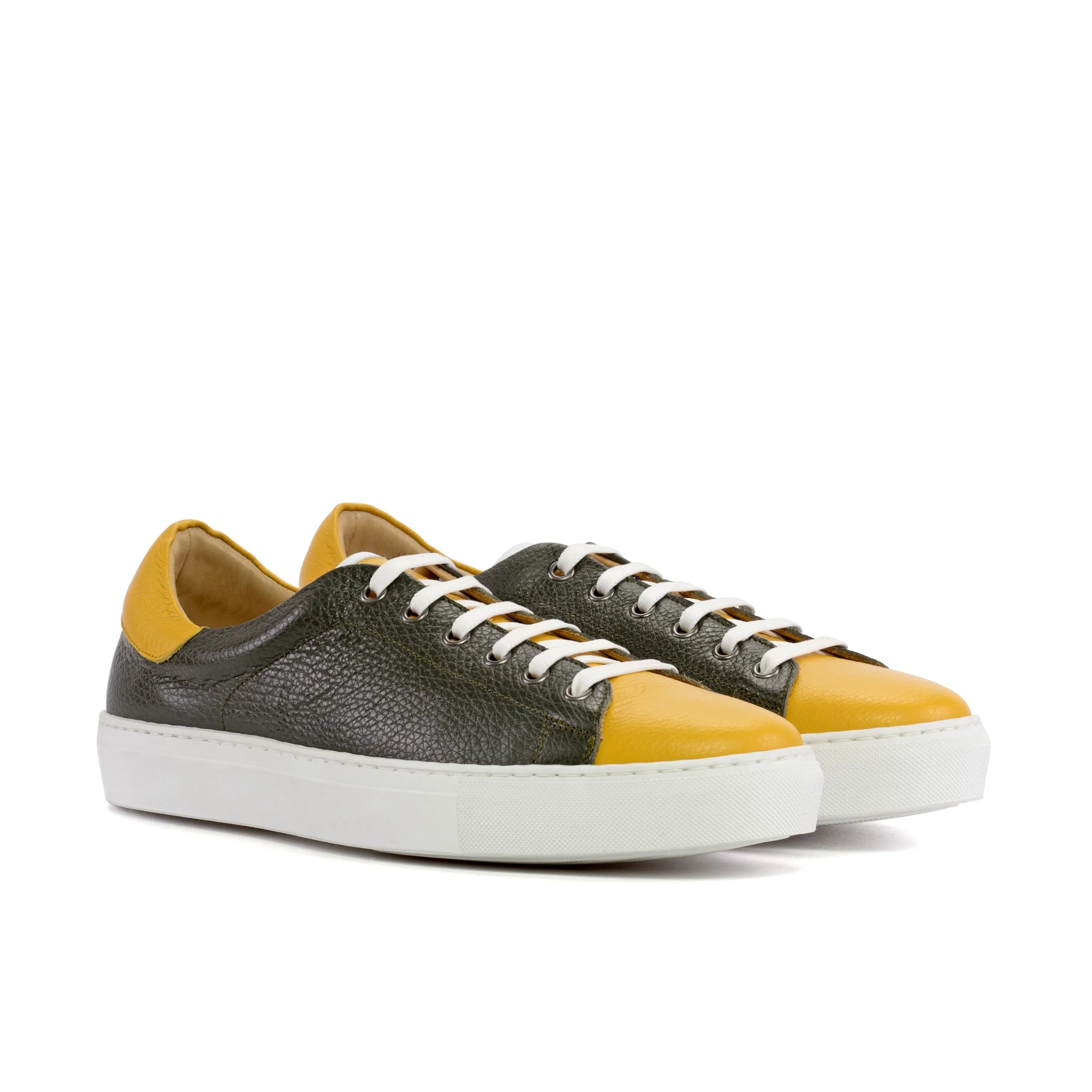 Harlem Trainer Sneaker in olive and yellow grain calf leather