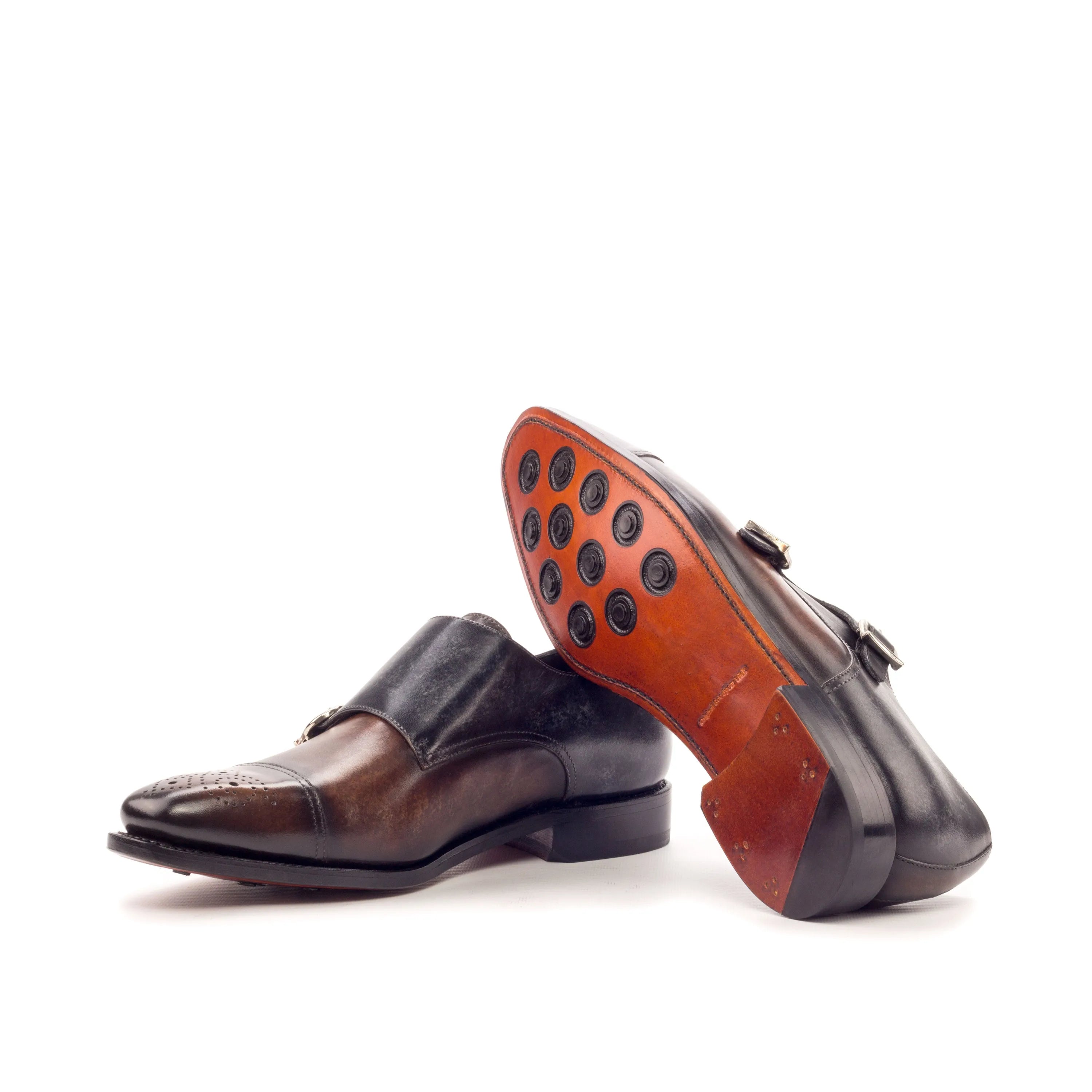 Harvey double monk patina two-toned leather monk strap shoes