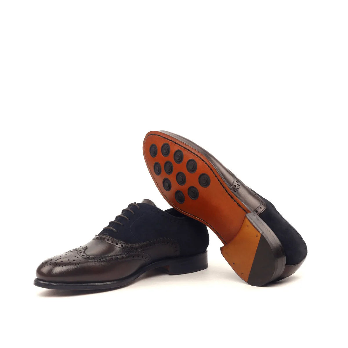 Honon full brogue shoes in brown leather and suede with patina