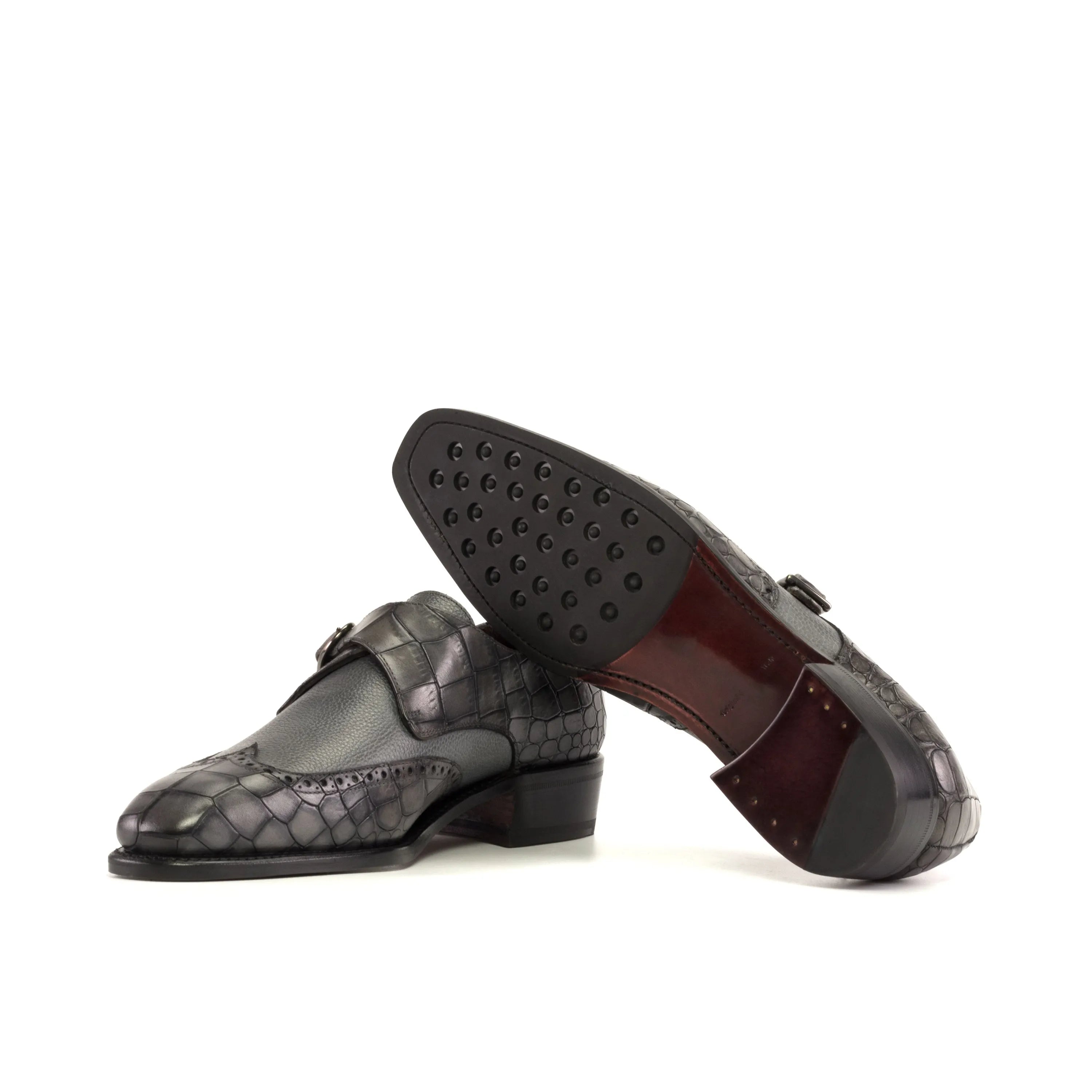 Gray crocodile-patterned Huracan single monk strap shoes