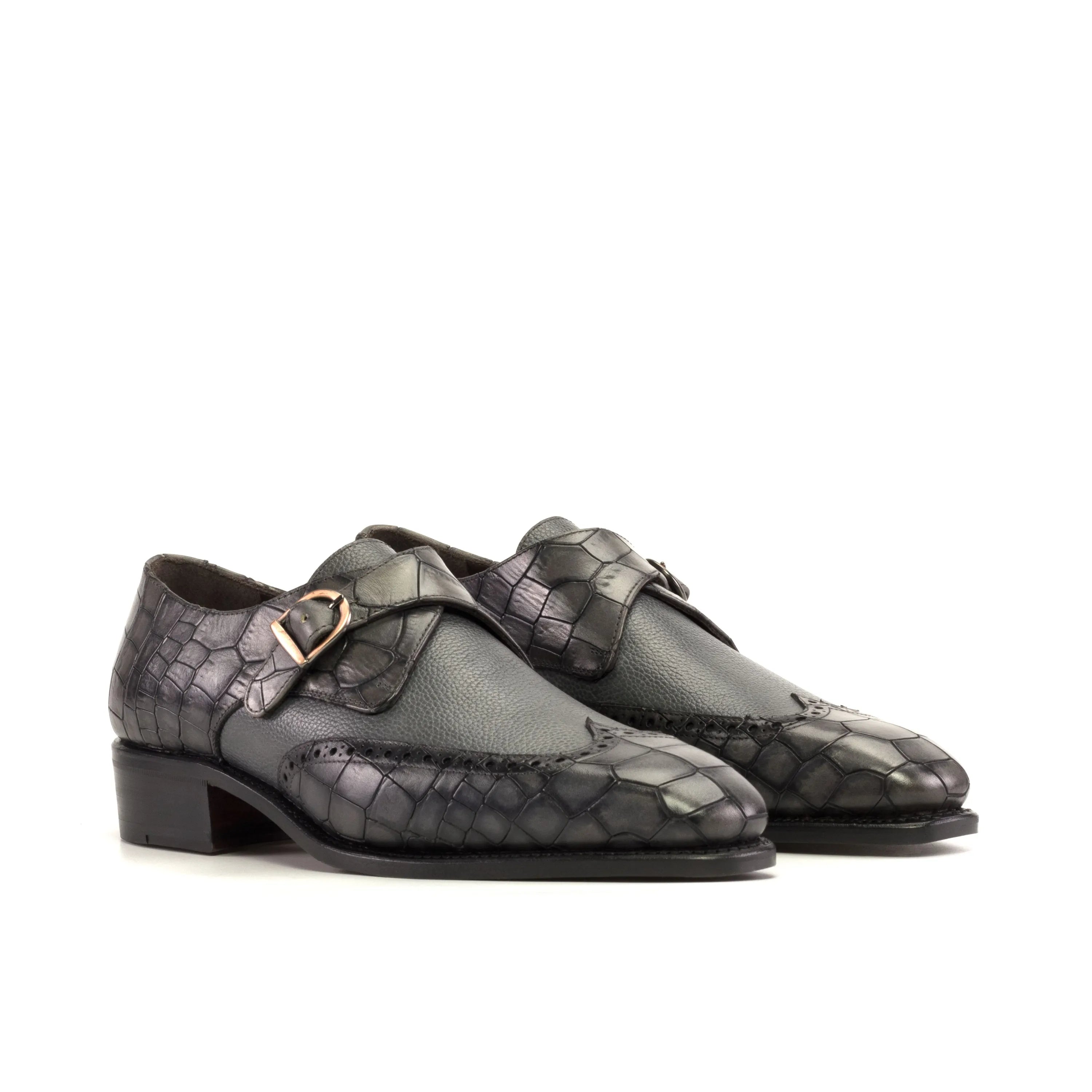 Huracan single monk black leather shoes pair