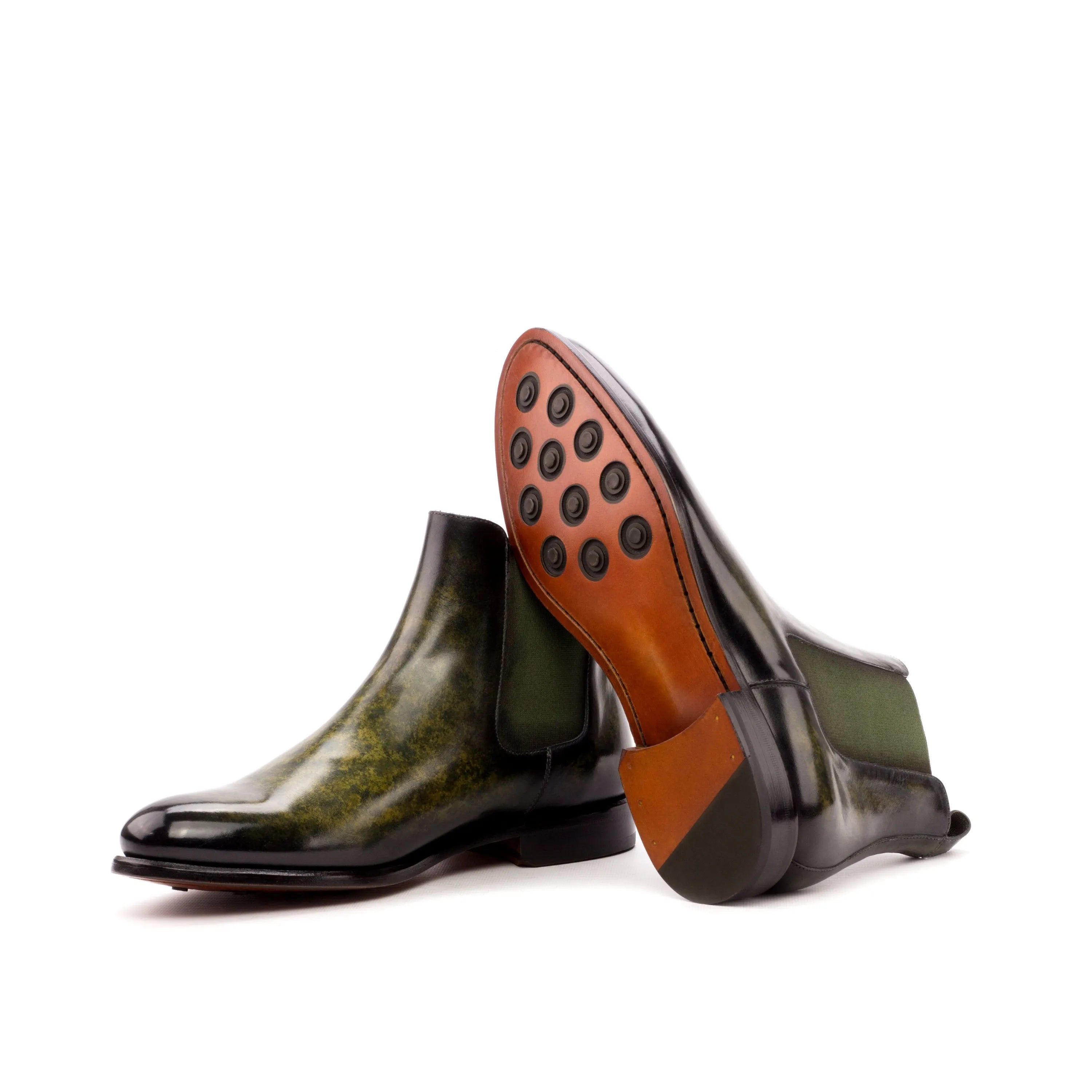 Irish Frank Patina Chelsea boot in green and black leather