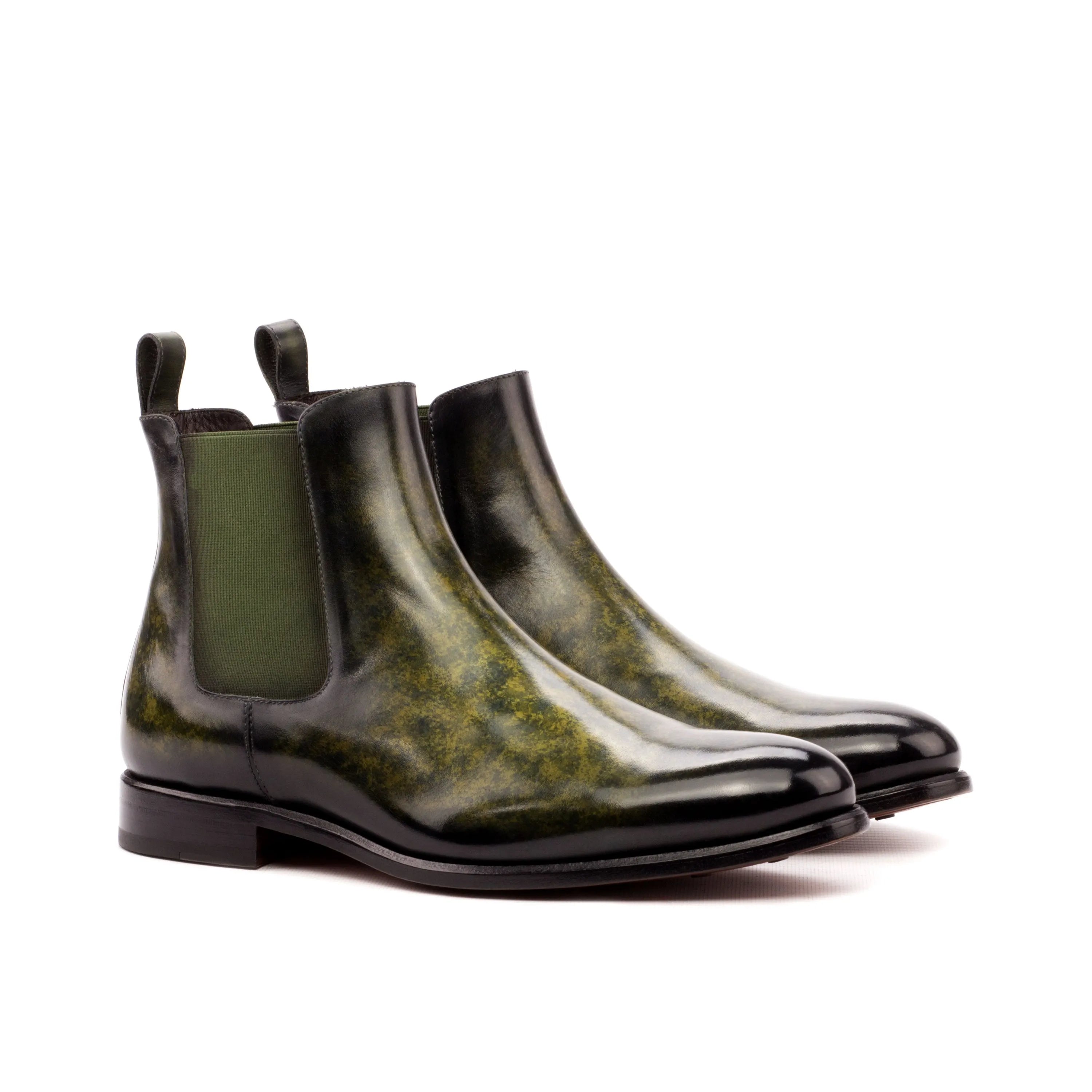 Irish Frank Patina Chelsea boot in green and black leather