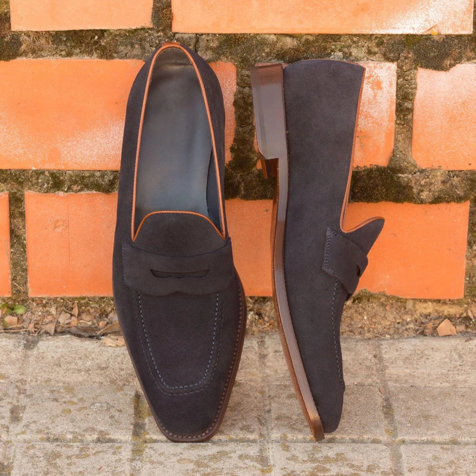 Pair of navy suede Jagg loafers, luxury bespoke shoes for men