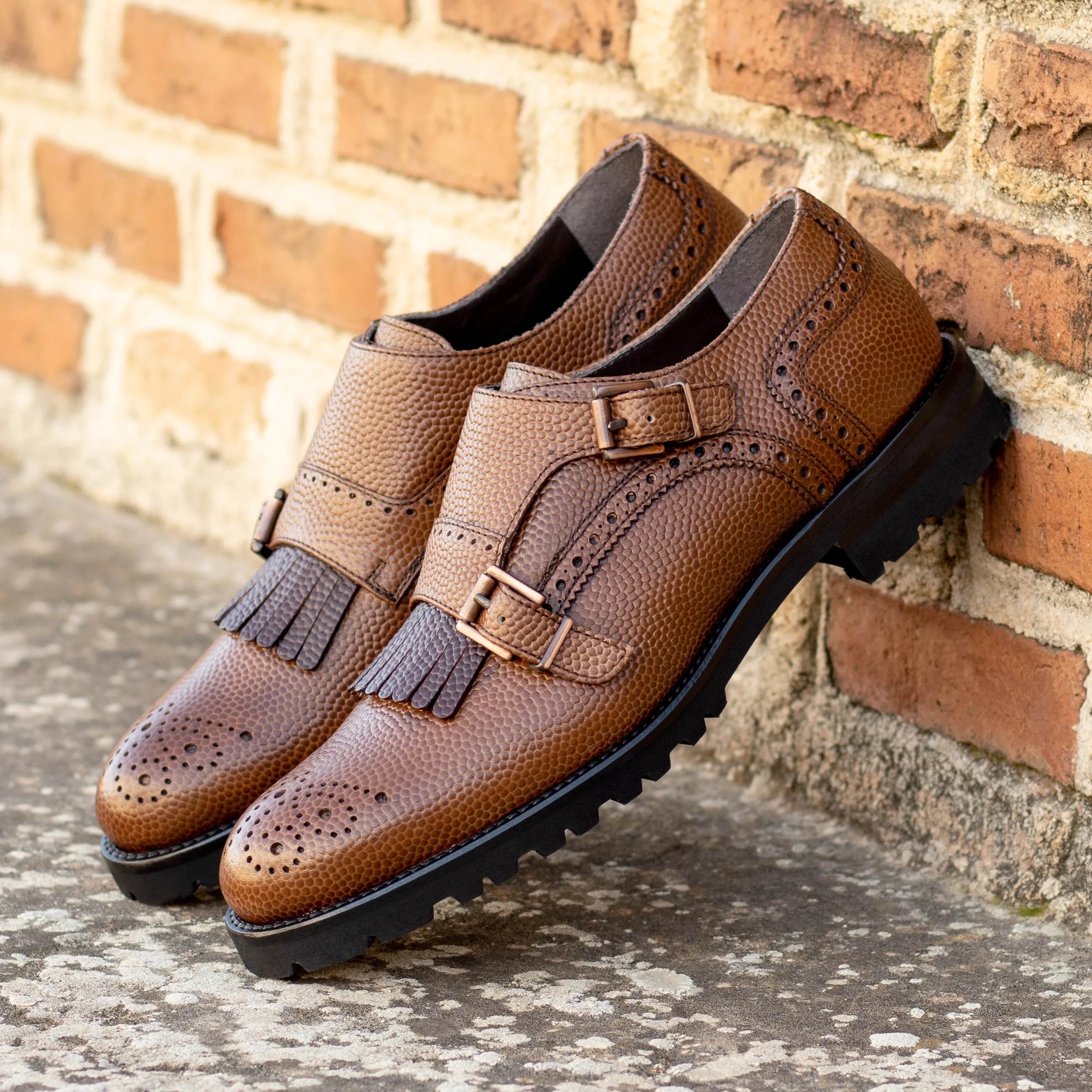 Jalpa Kiltie unisex monk strap brown leather shoes