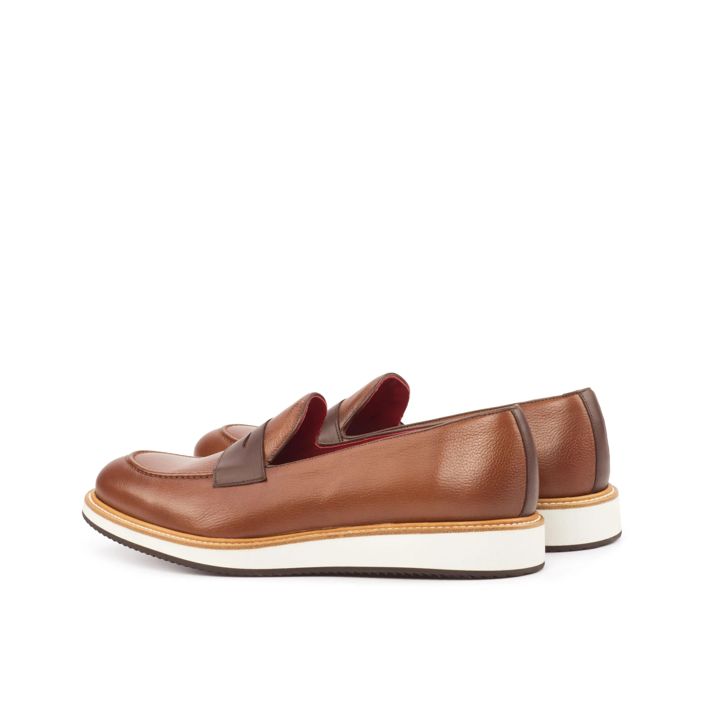 James Lu loafers: brown leather with white soles, luxury bespoke shoes for men