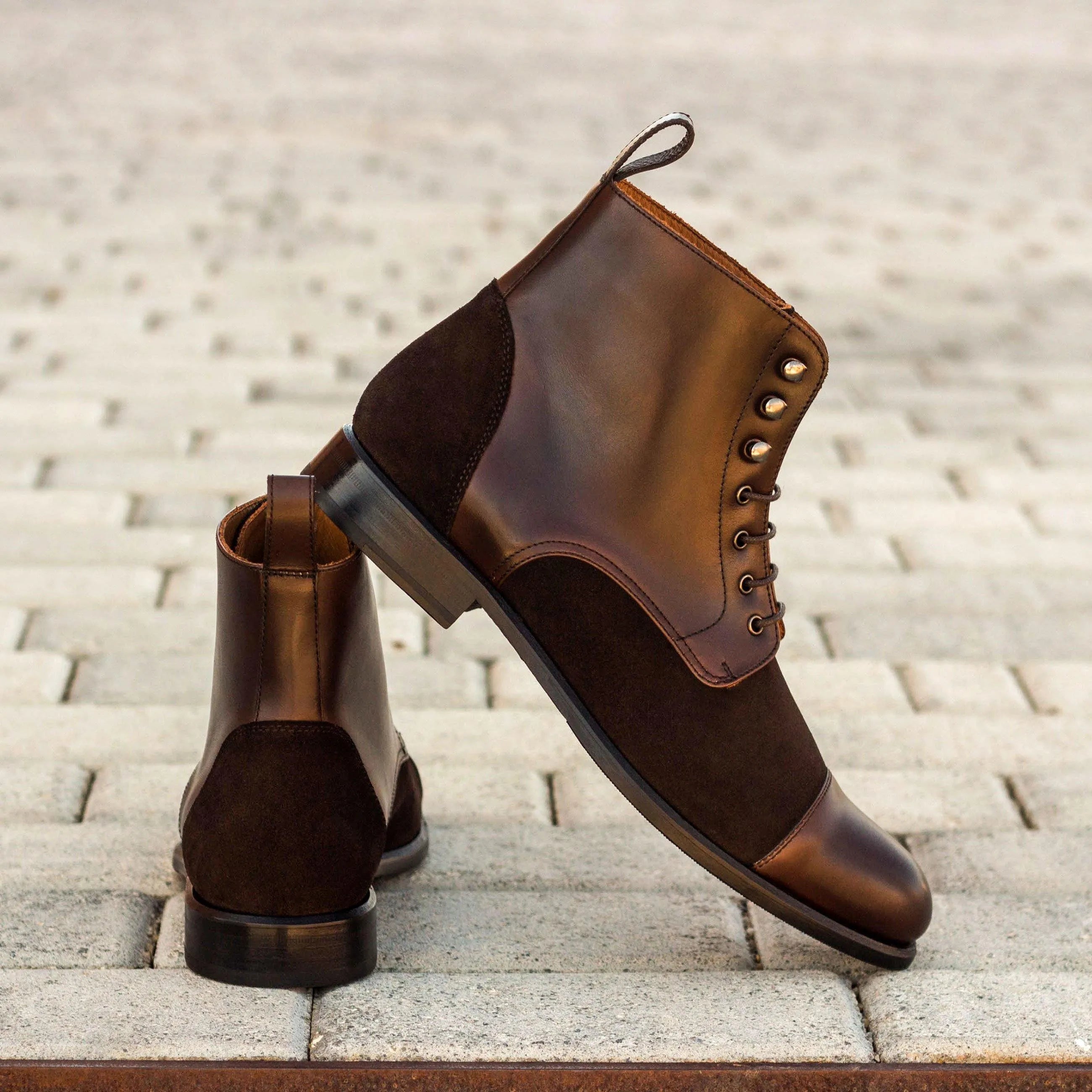 Dark brown Jamila ladies captoe boots in leather and suede