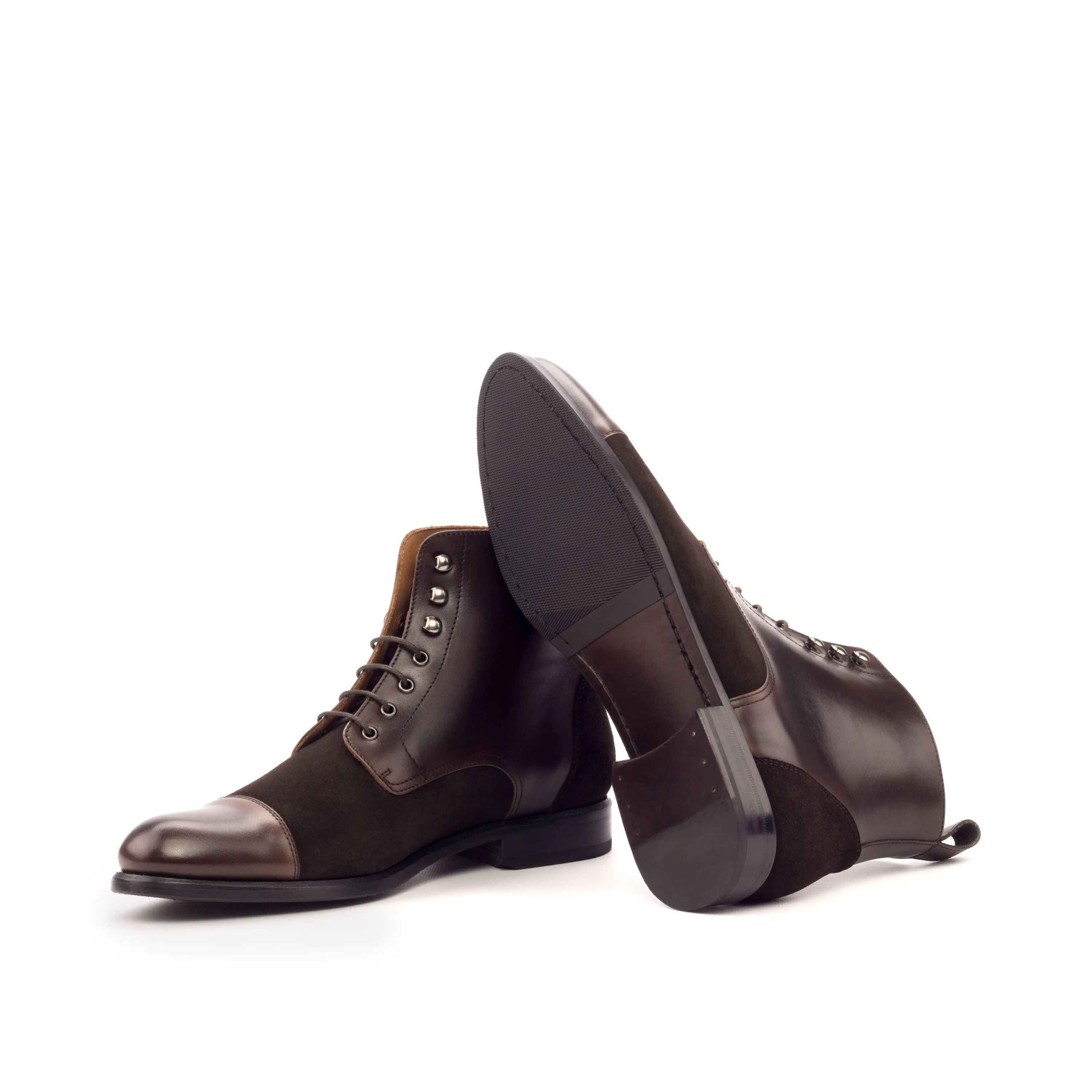 Dark brown Jamila ladies captoe boots in leather and suede