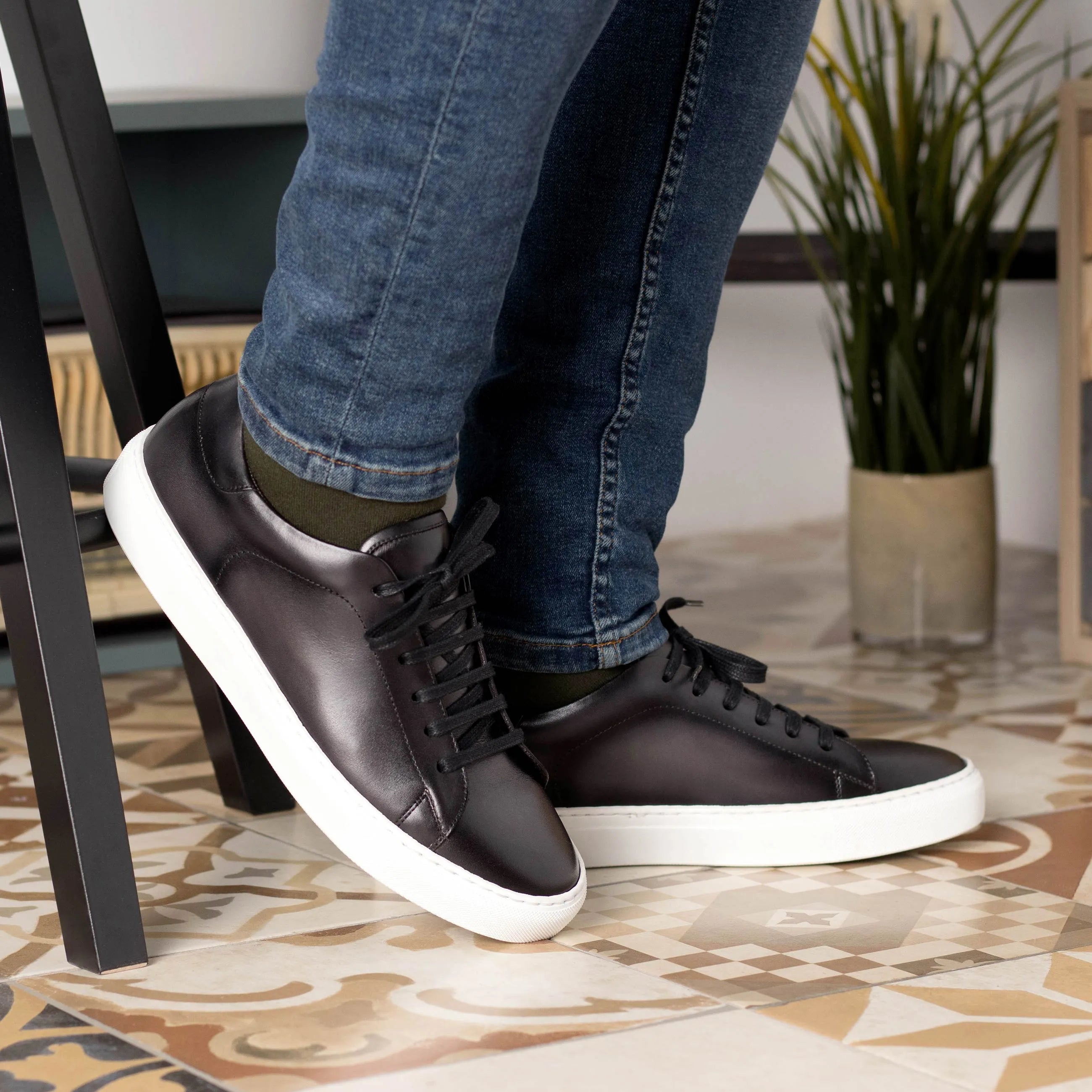 Black Java Trainer Sneaker with white cupsole soles