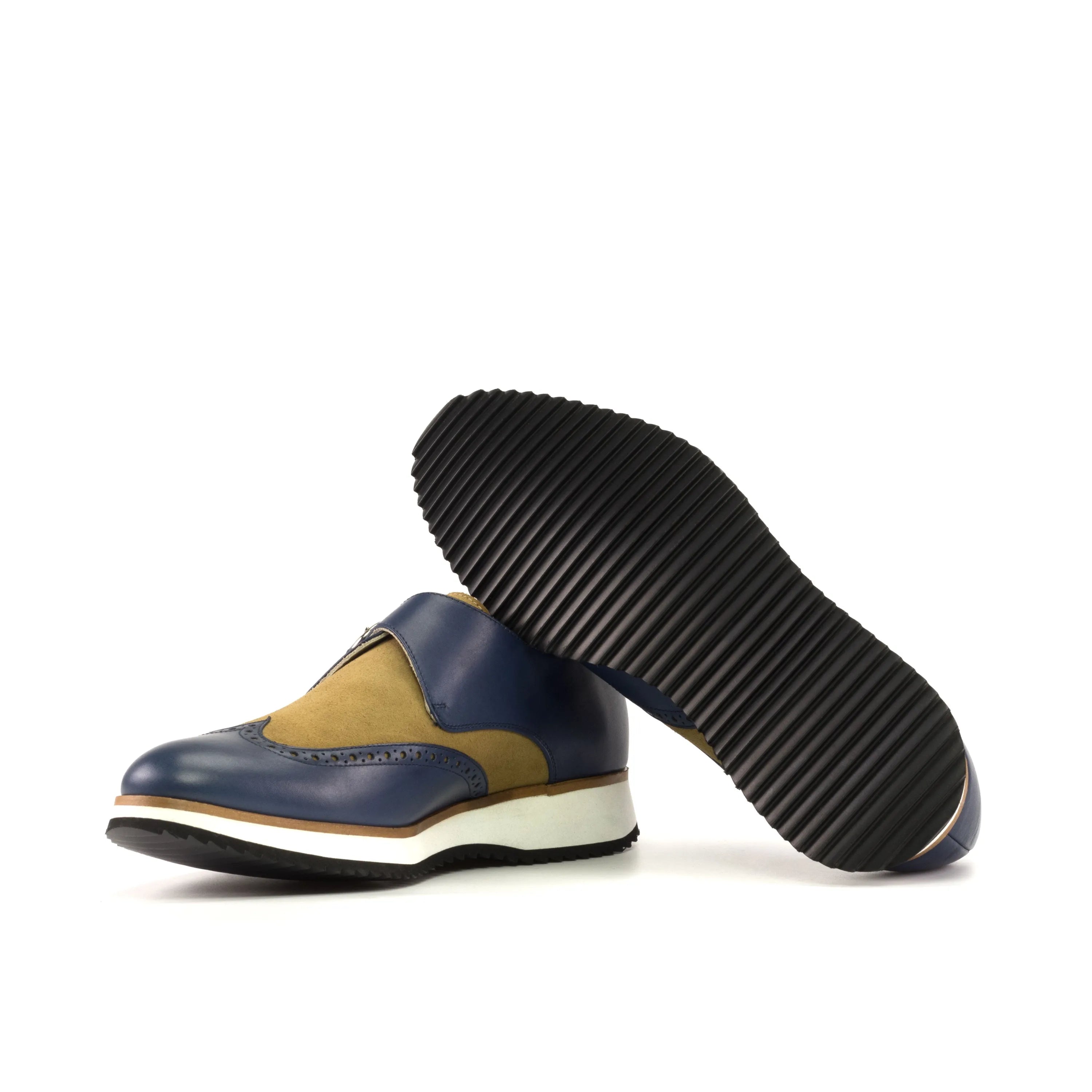 Javi single monk shoes: two-tone leather dress shoe with thick sole