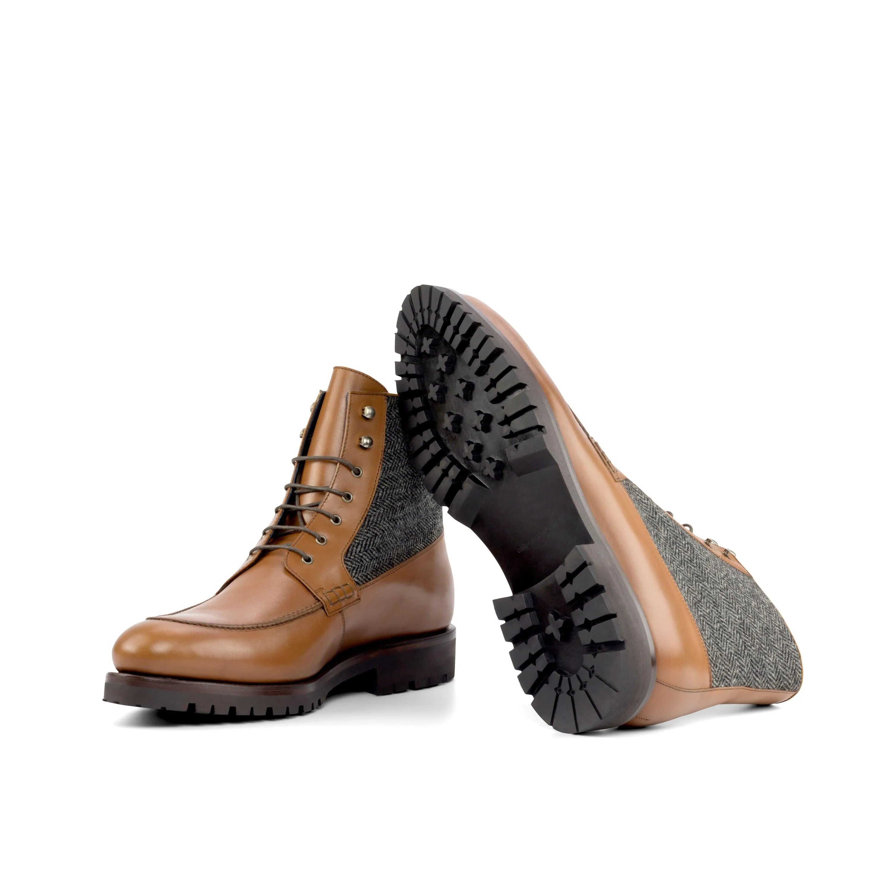 JD Moc Boot brown leather tweed moc boot luxury bespoke shoes for men