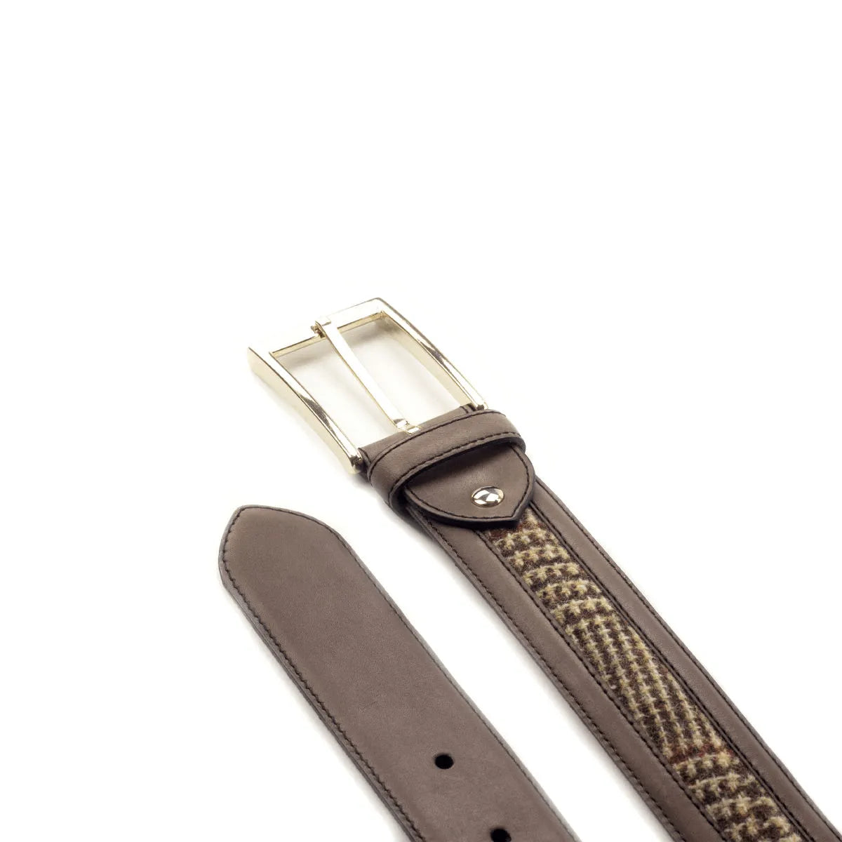Julio Venice Belt II in brown leather with houndstooth pattern