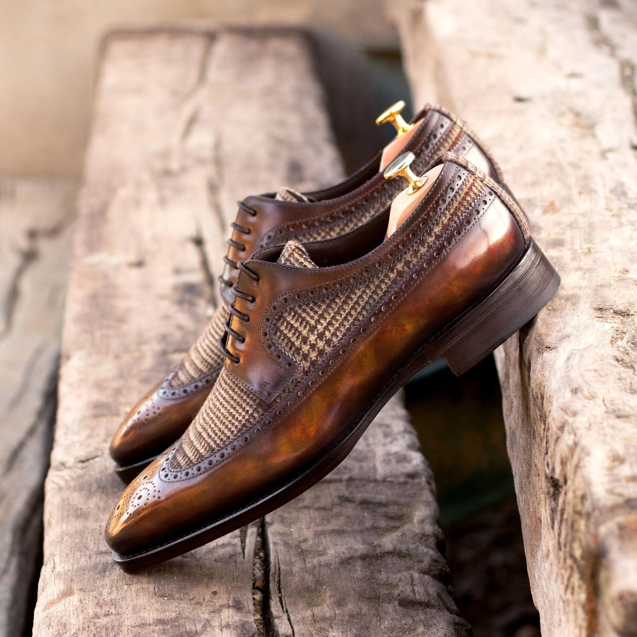 Junos patina longwing blucher brown leather dress shoes